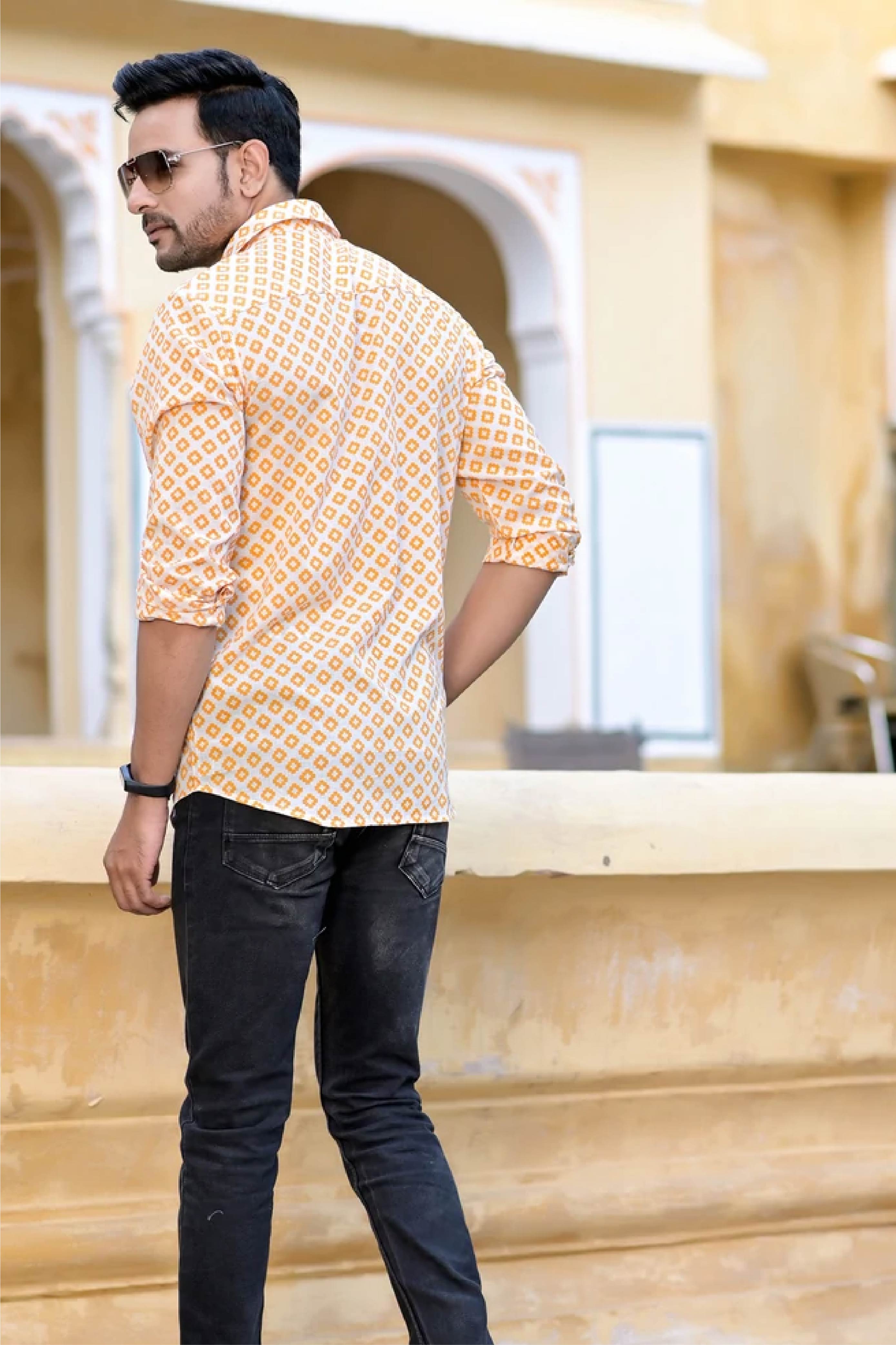 Shirt Full Sleeve Mens Moroccan Orange