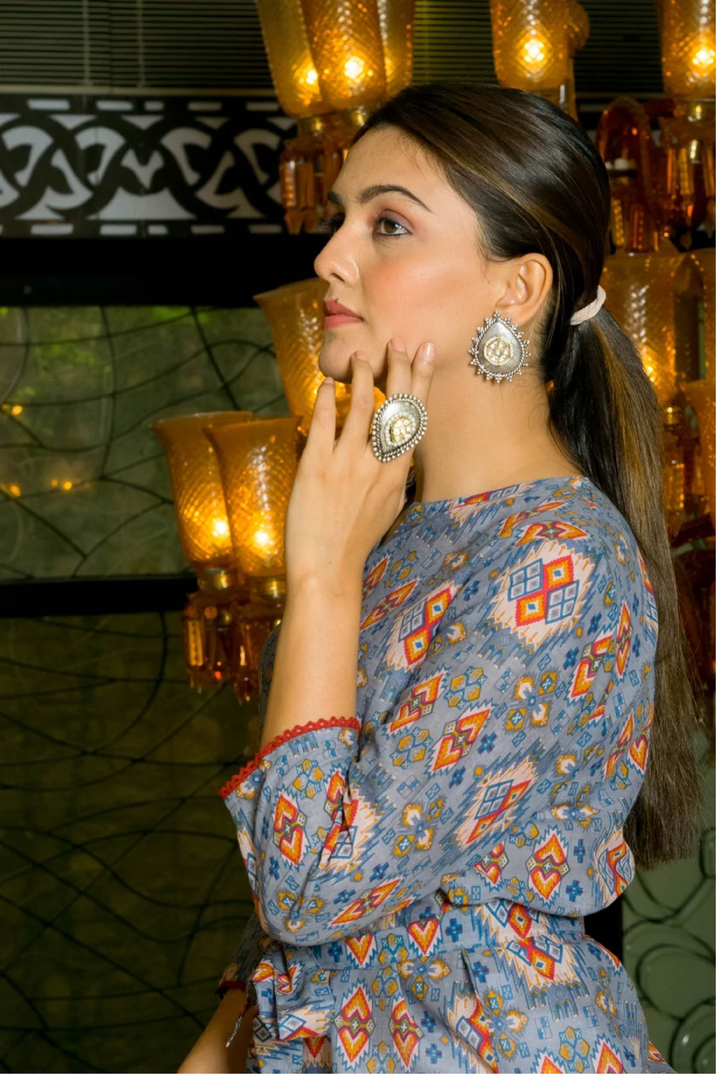 Kurta Set Women Set of 2 Geometrical Blue