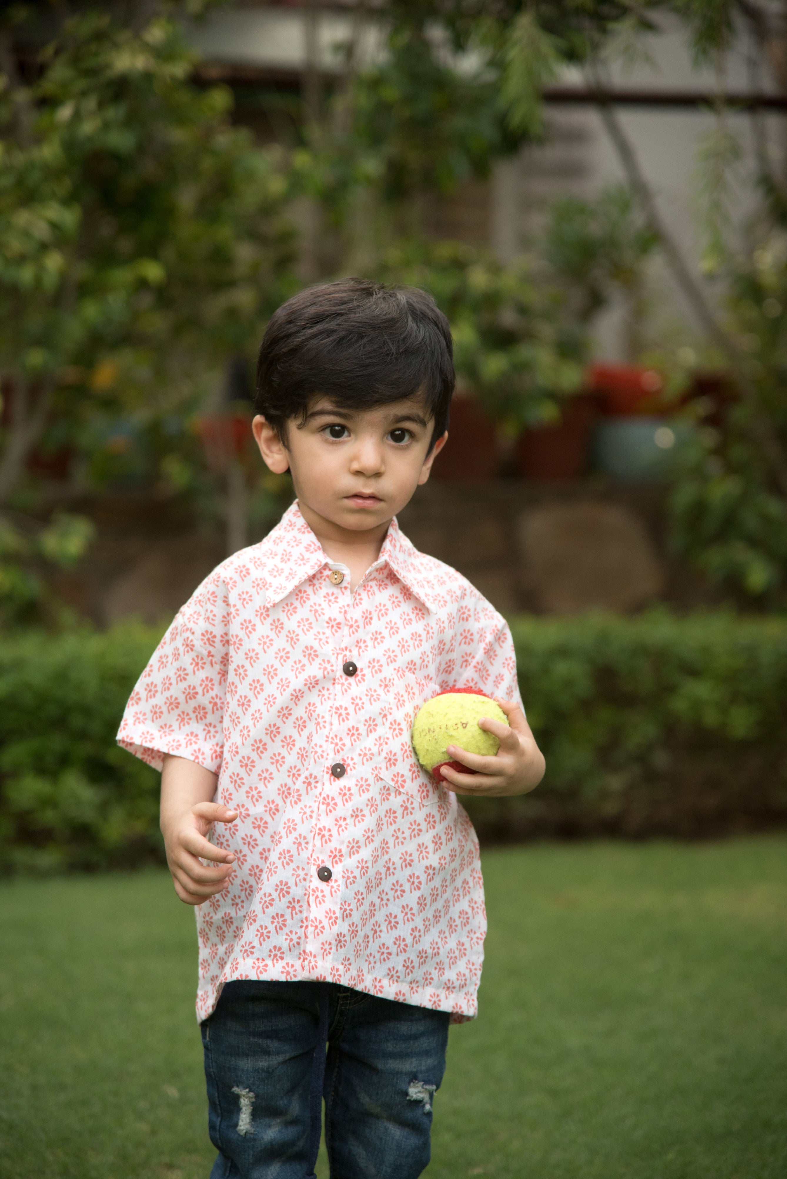 Peach Floral Boys Shirt