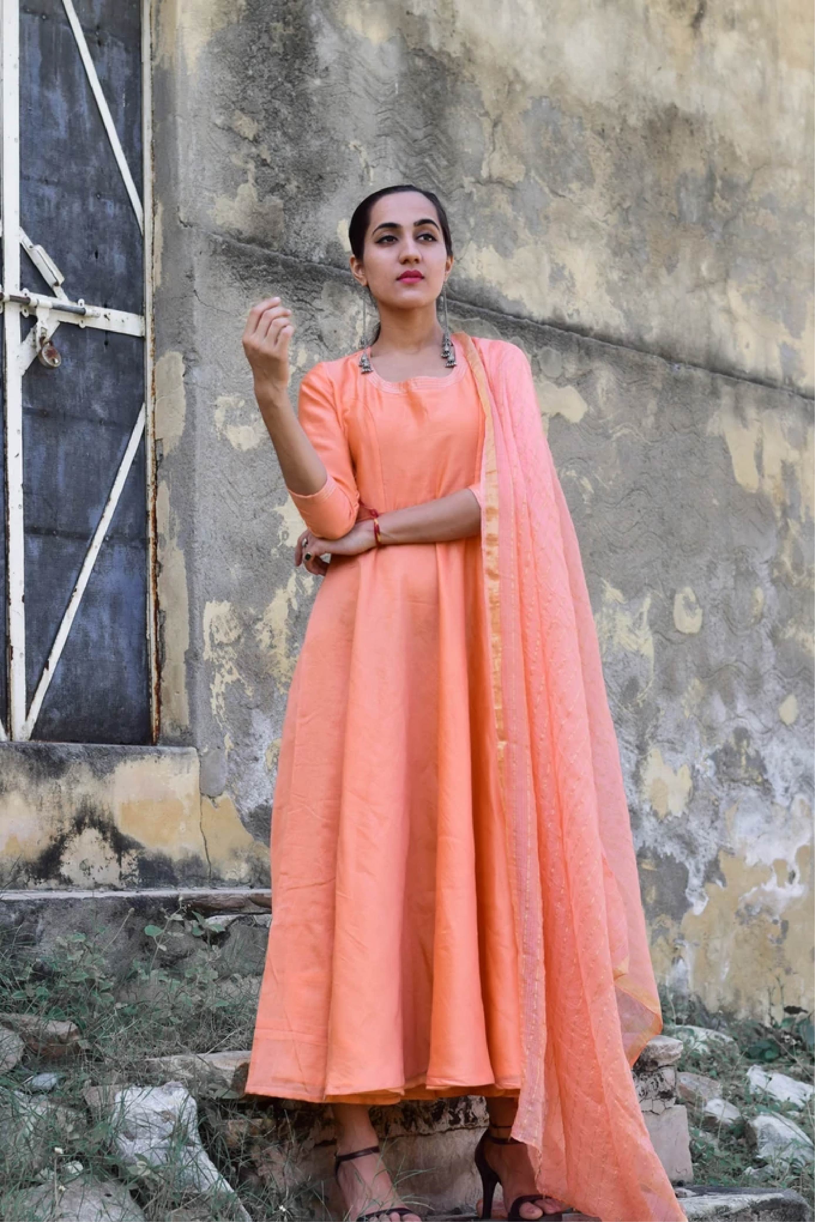 Peach Chanderi Aureb Dress