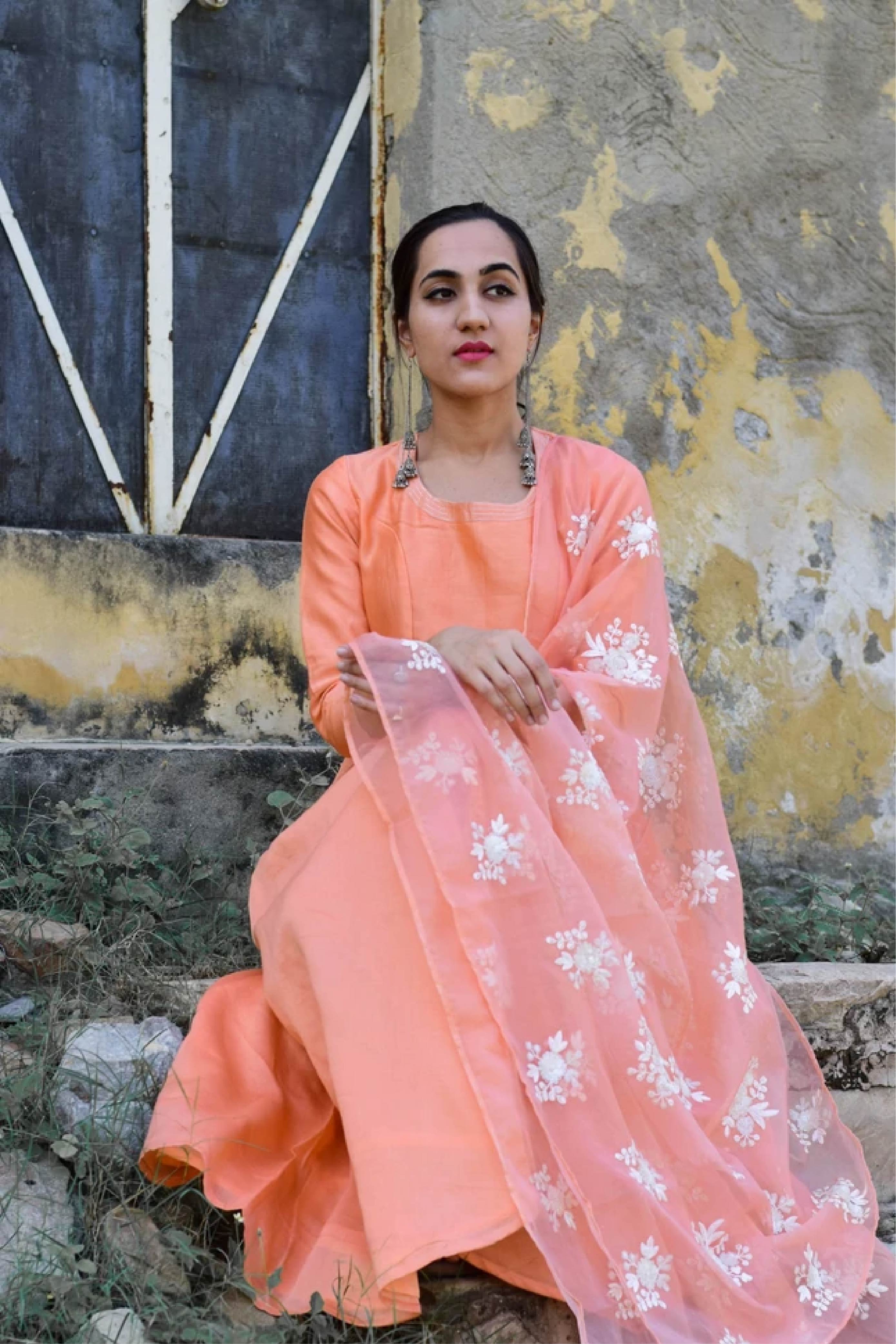 Peach Chanderi Aureb Dress
