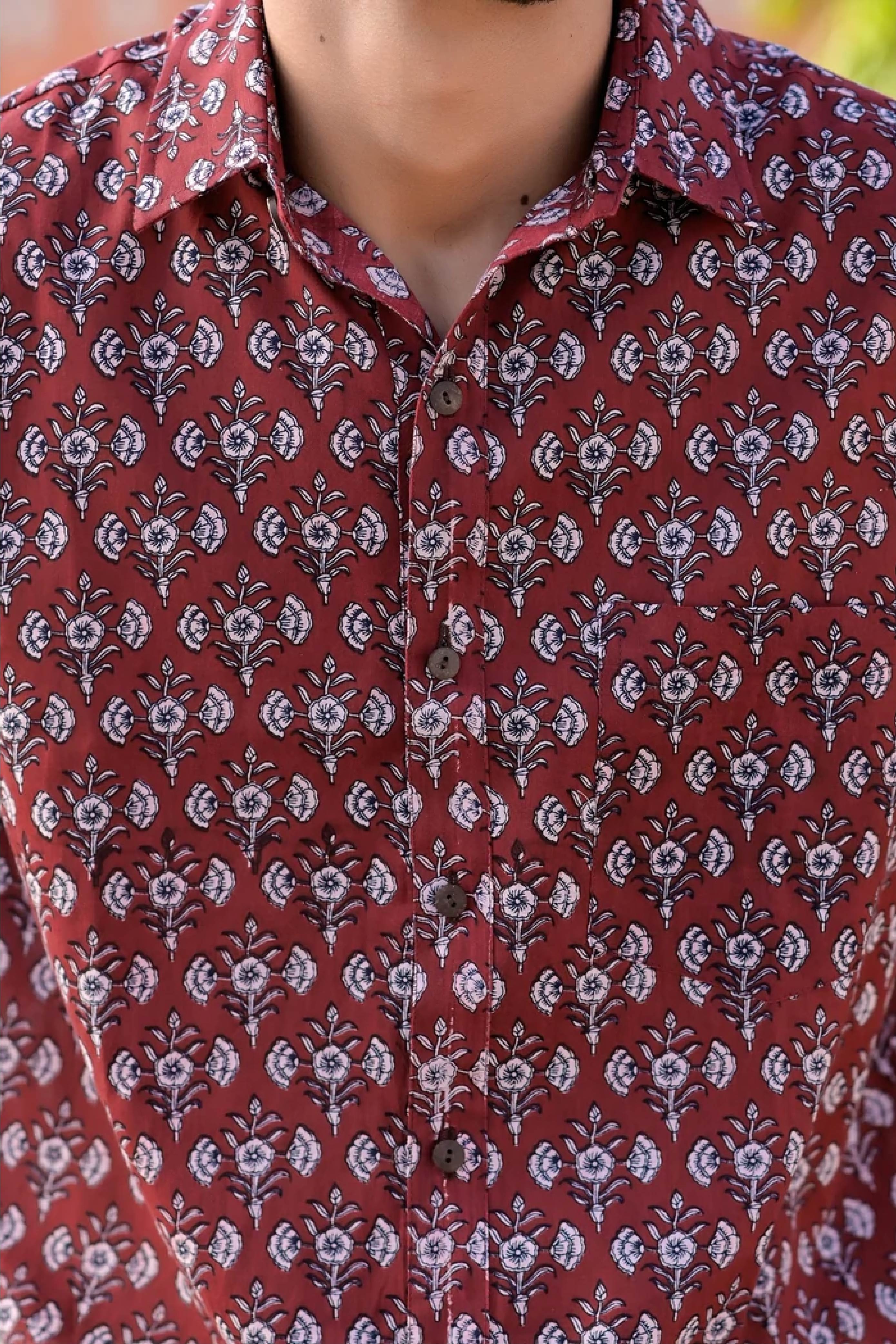 Men Half Sleeve Shirt Maroon Booti