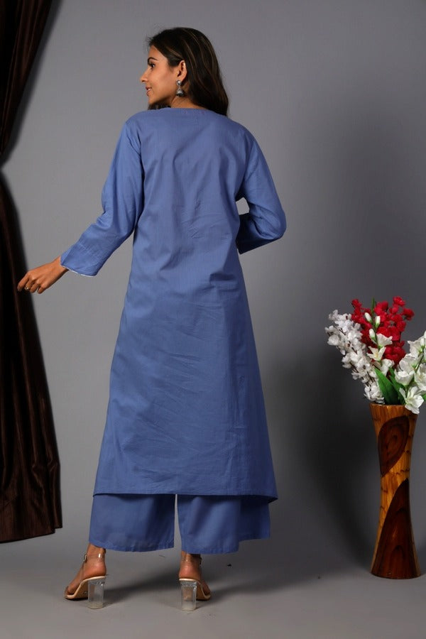 Blue Uneven Kurta Set S/2