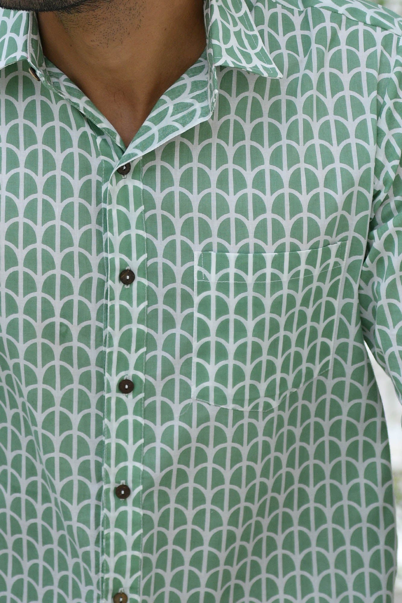 Shirt Full Sleeve Mens Scallop Chain Green