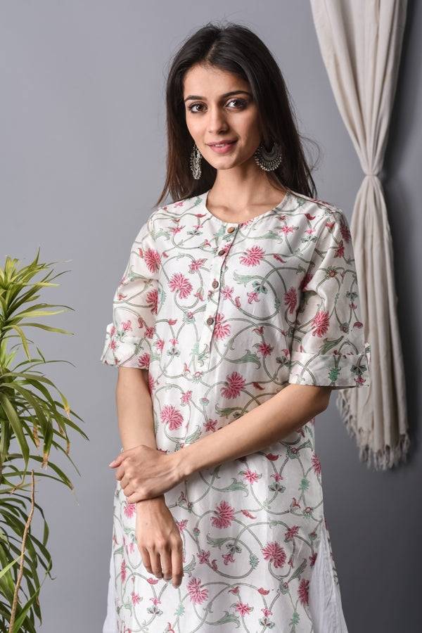 Suit Set Chanderi Women Set of 4 Floral Pink