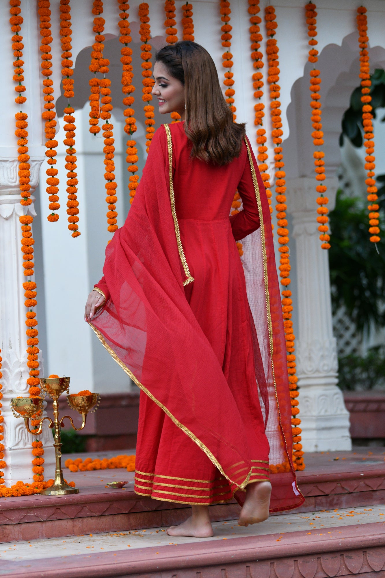 Kurta Set Women Set of 2 Kalidaar Red