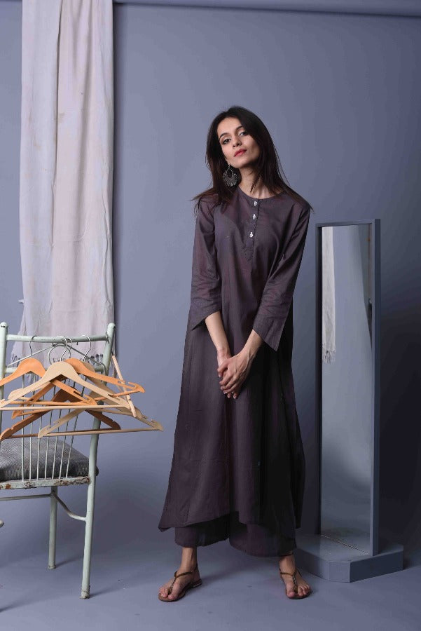 Kurta Set Women Set of 2 Solid Grey