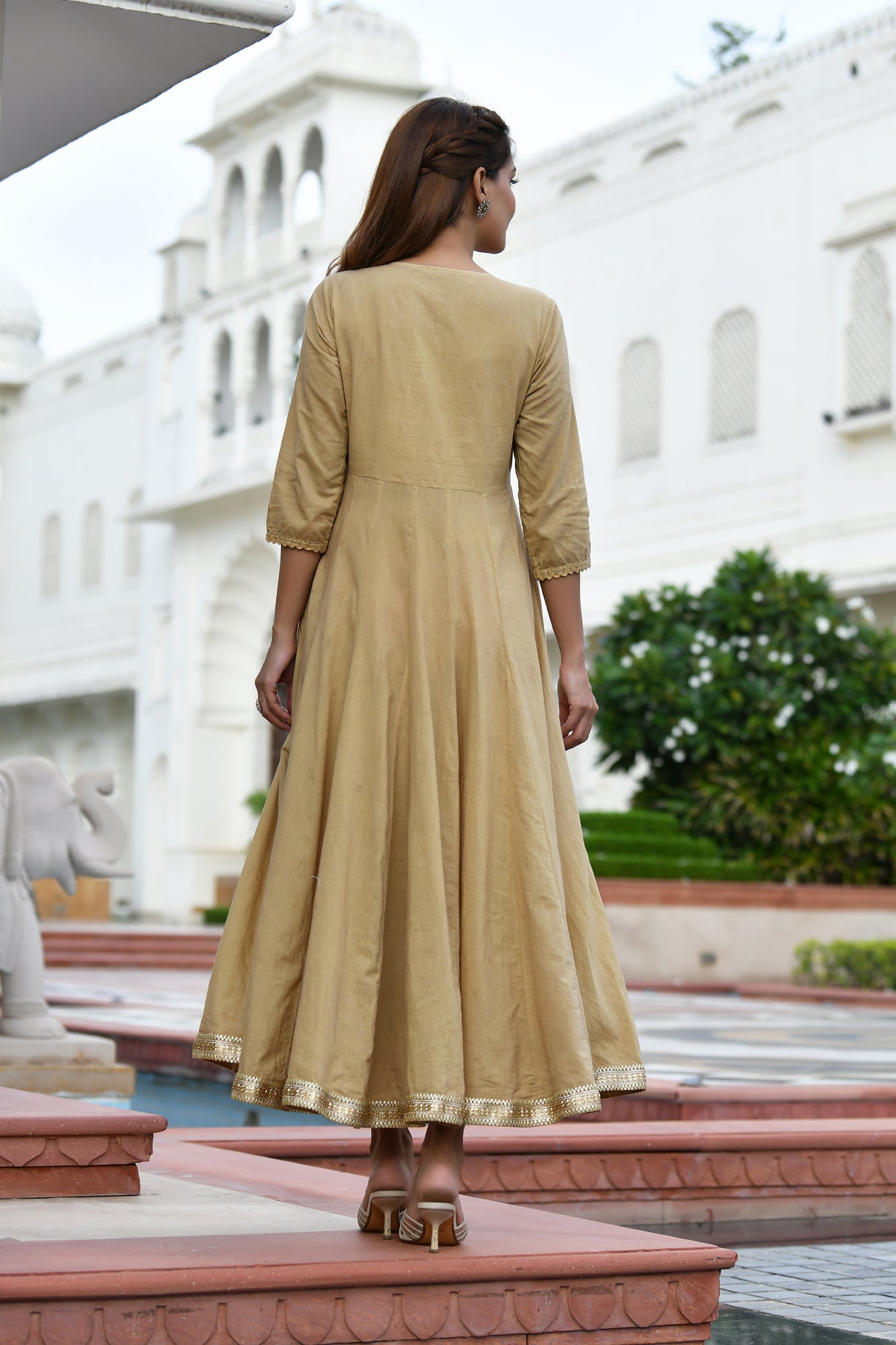 Kurta Long Women Kalidar Golden