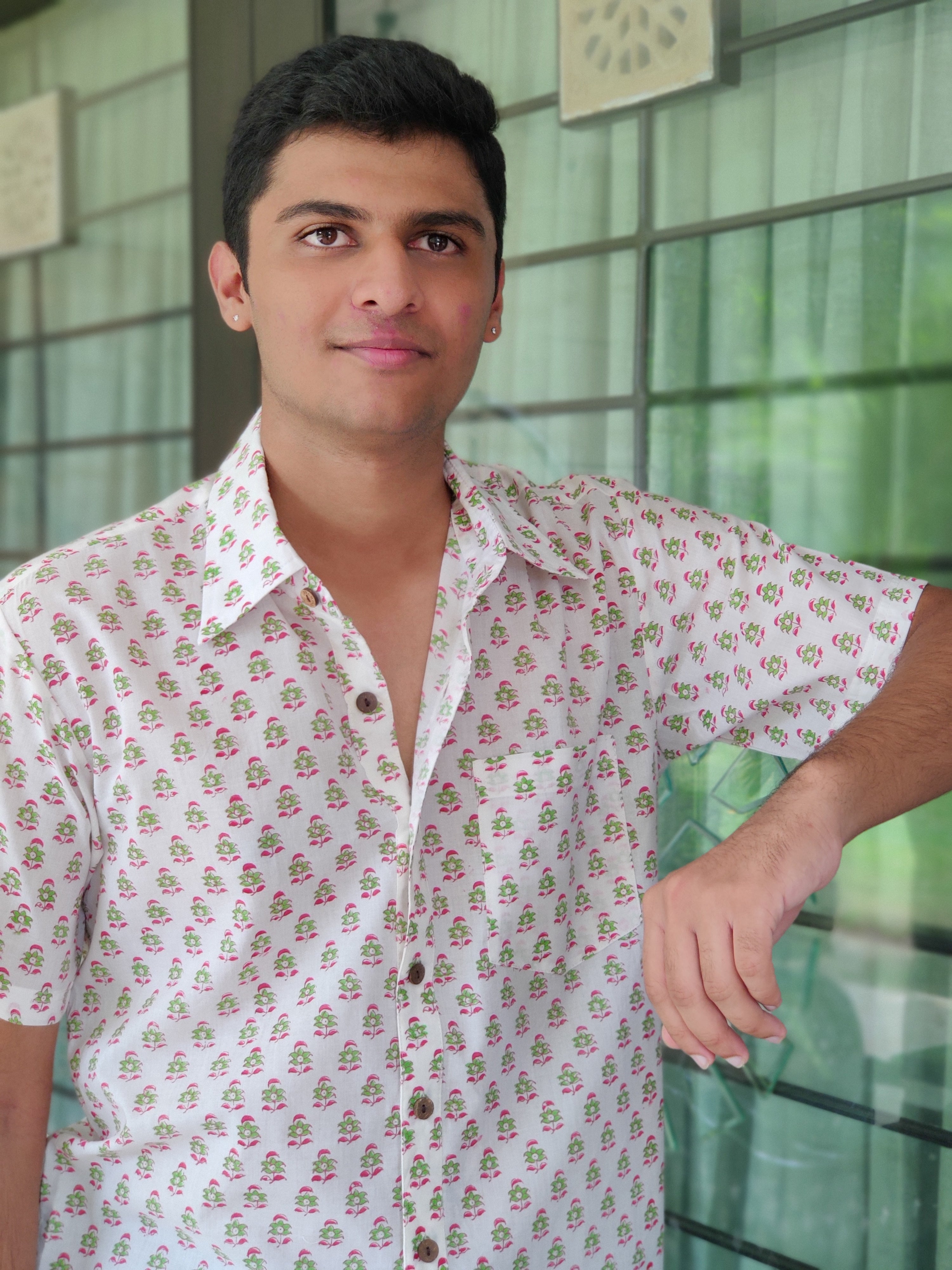 Men Pink Booti Half Sleeve Shirt