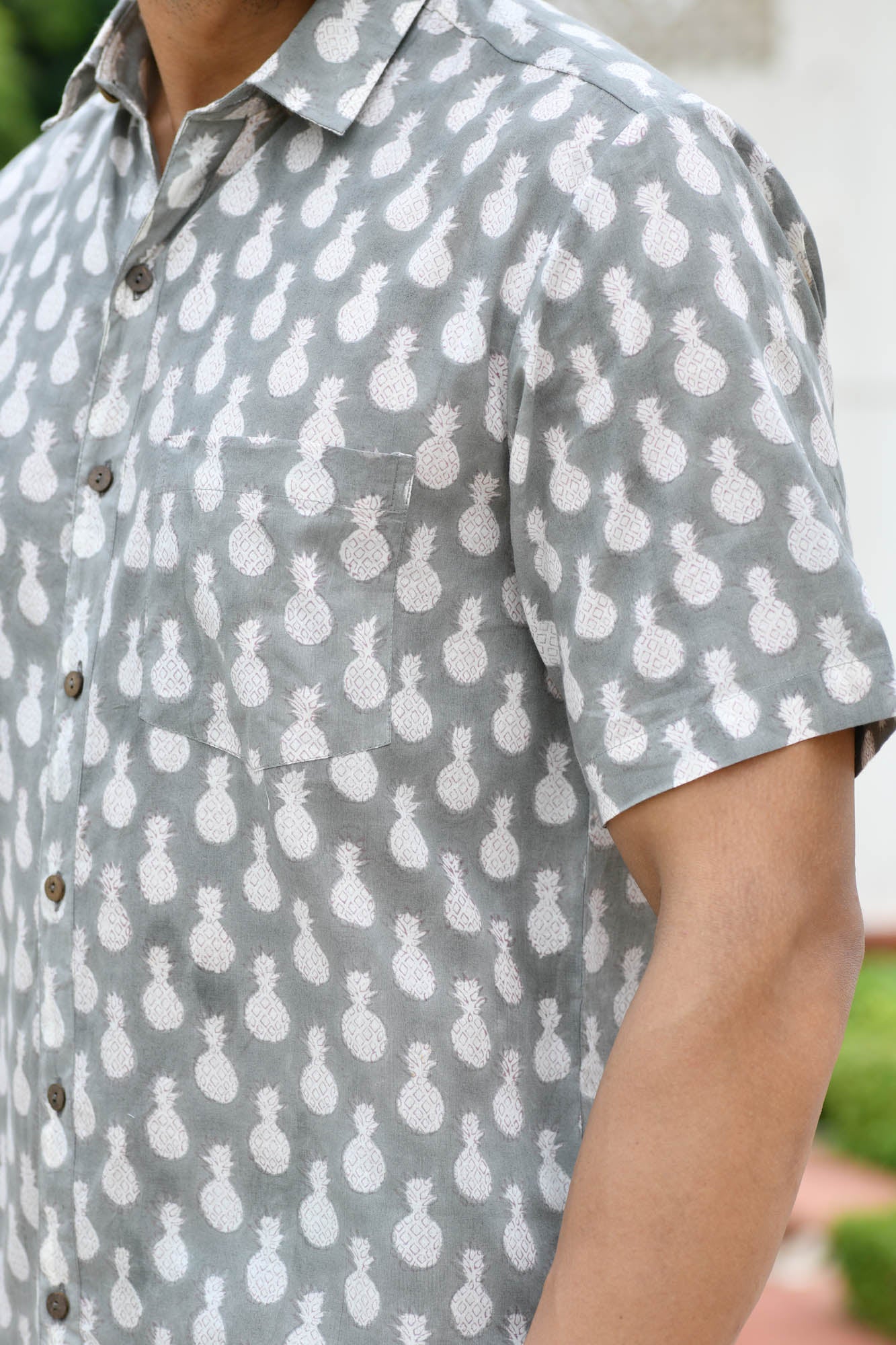 Shirt Half Sleeve Mens Pineapple Grey