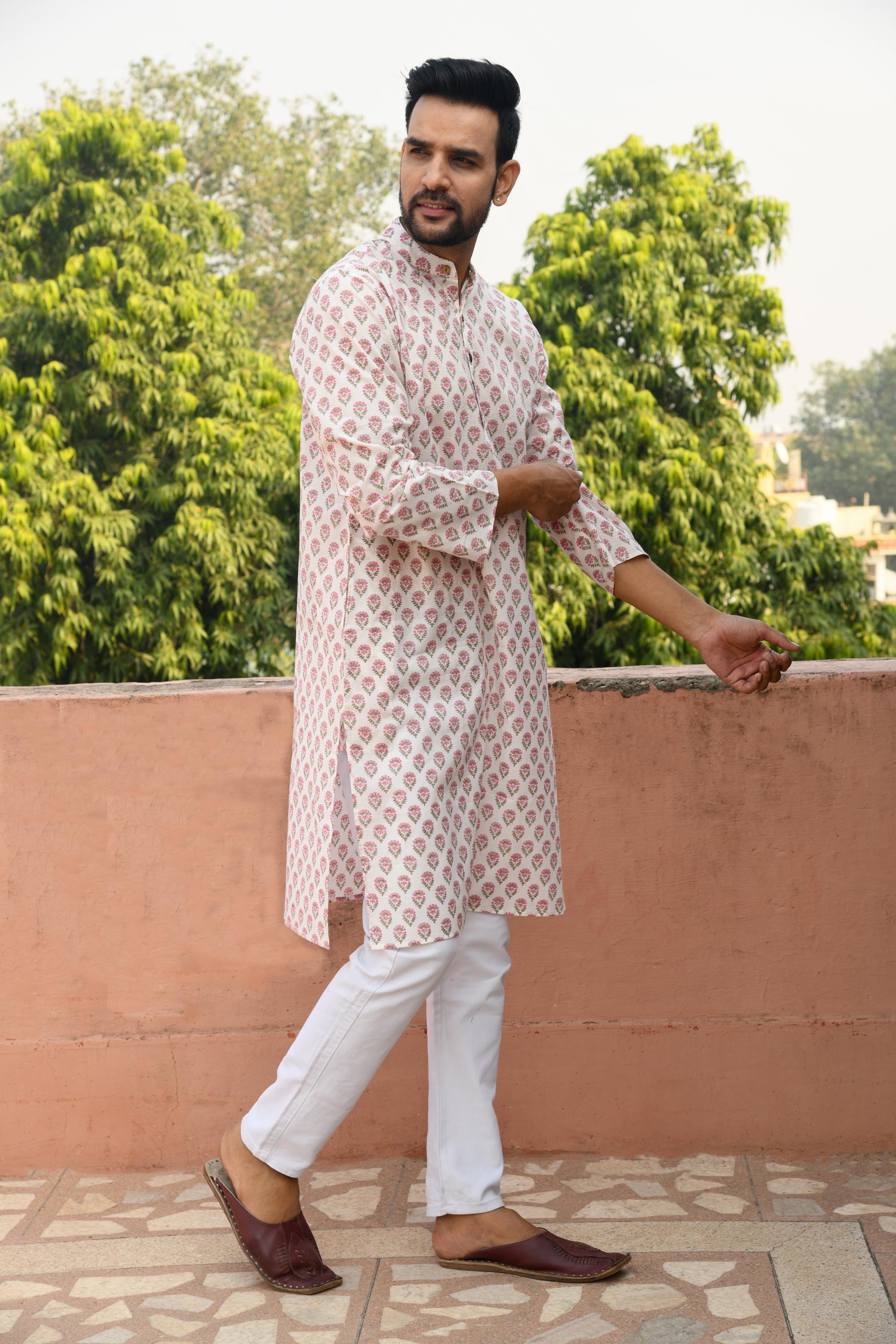Pink Motif Long Kurta