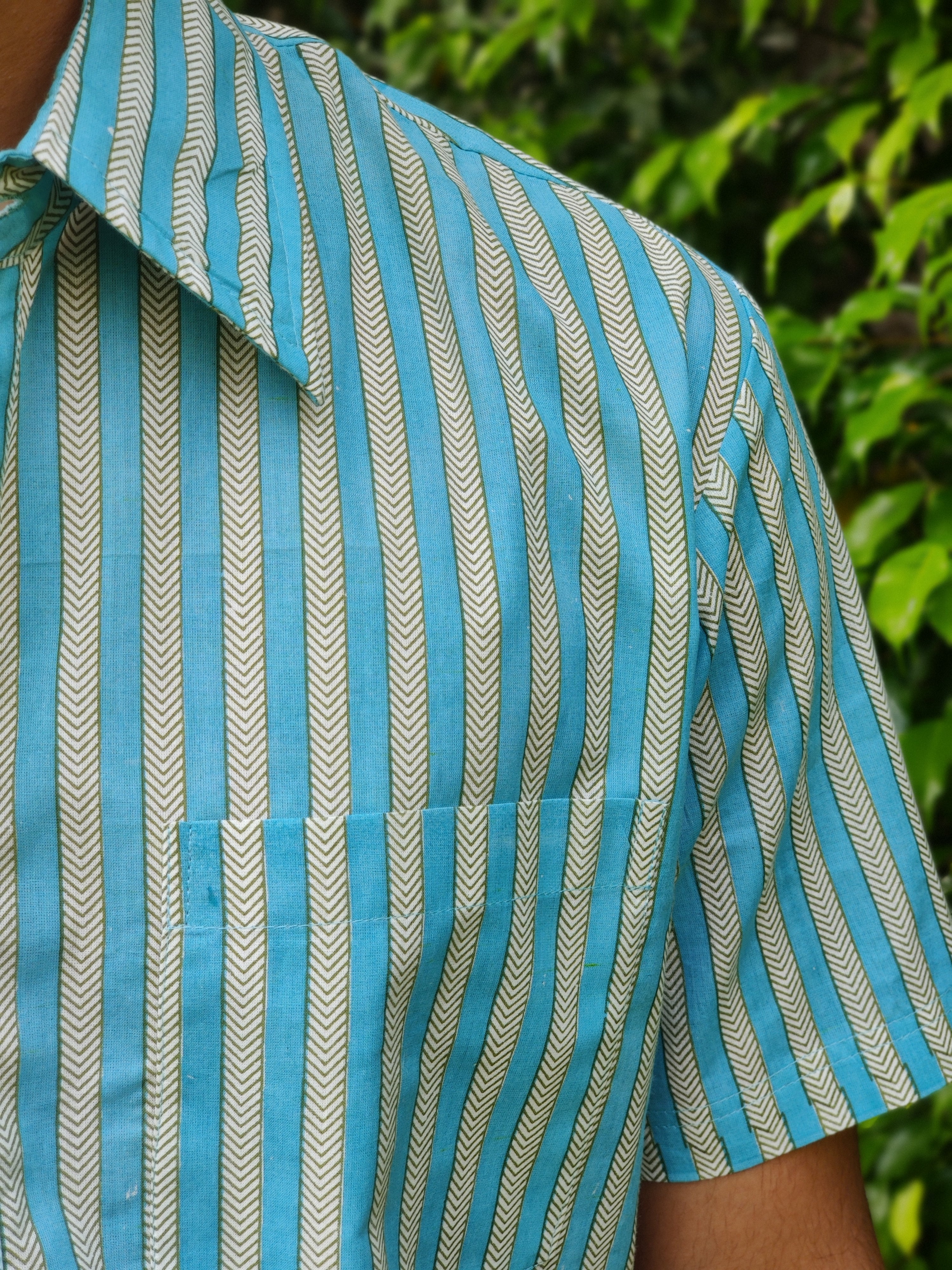 Men Half Sleeve Shirt Blue Stripes