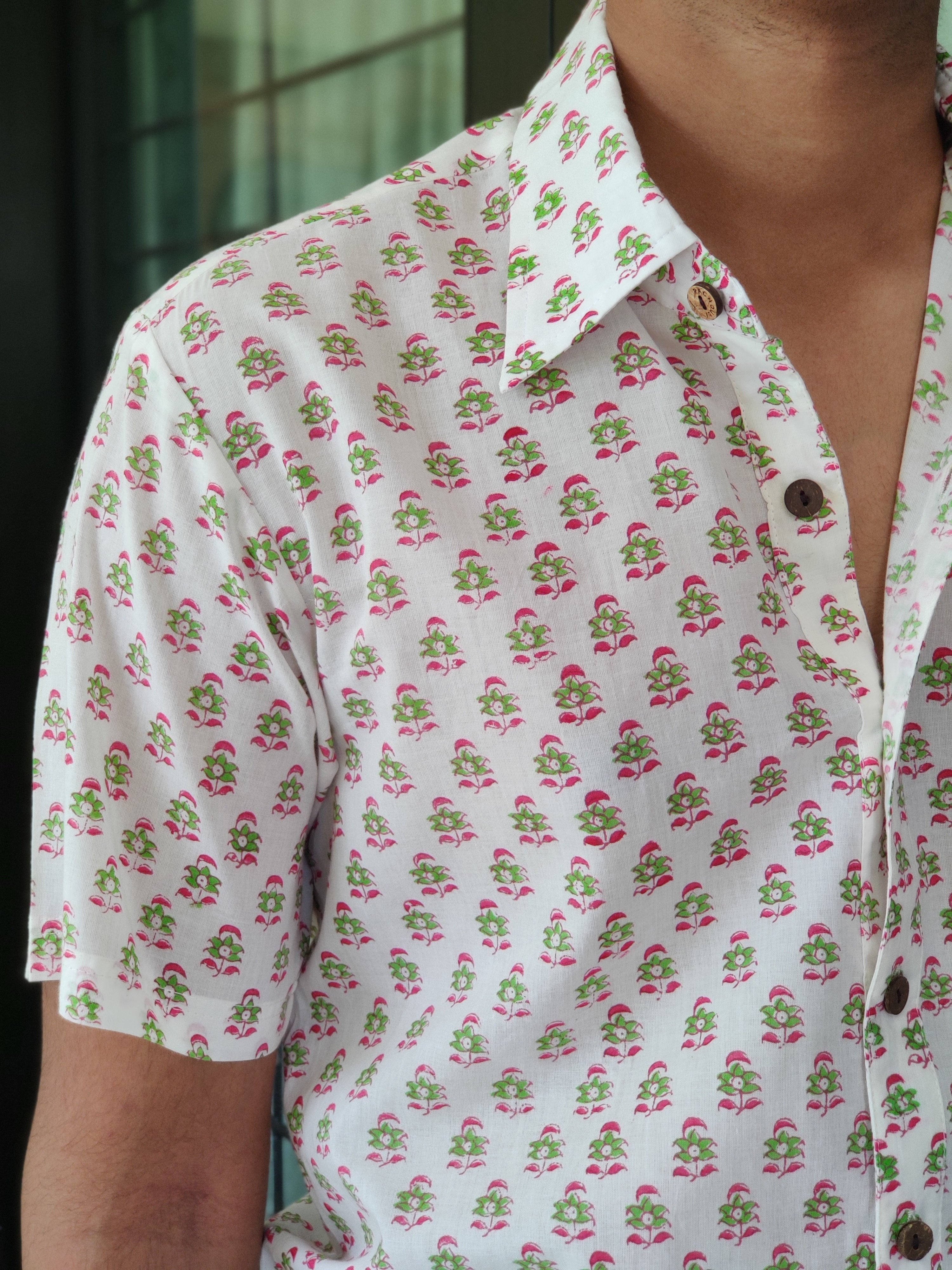 Men Pink Booti Half Sleeve Shirt