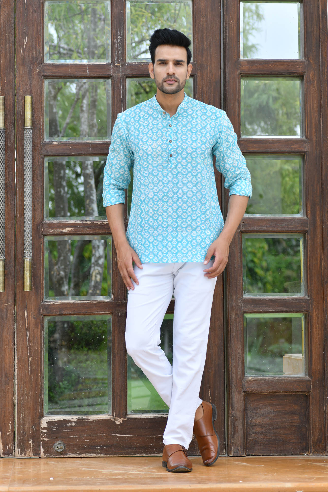 Greek Key Sea Green Full Sleeve Shirt