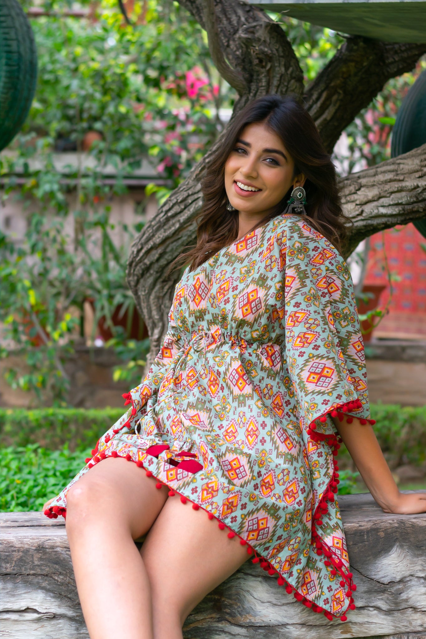 Kaftan Short Women Persian Green Ikat