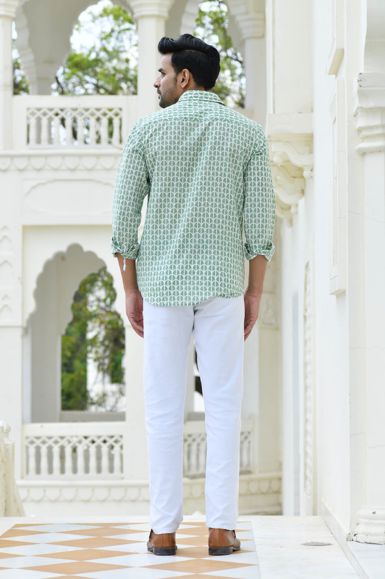 Shirt Full Sleeve Mens Scallop Chain Green