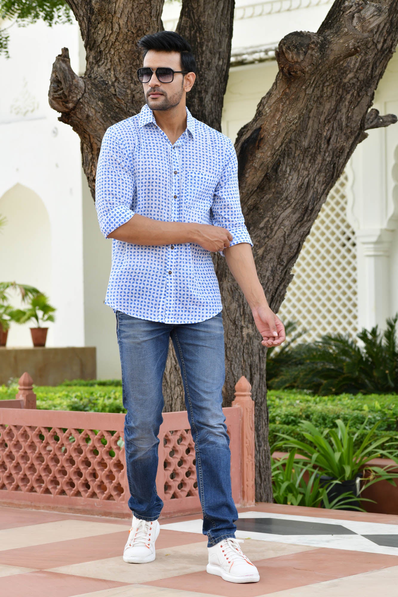 Shirt Full Sleeve Mens Harlequin Blue