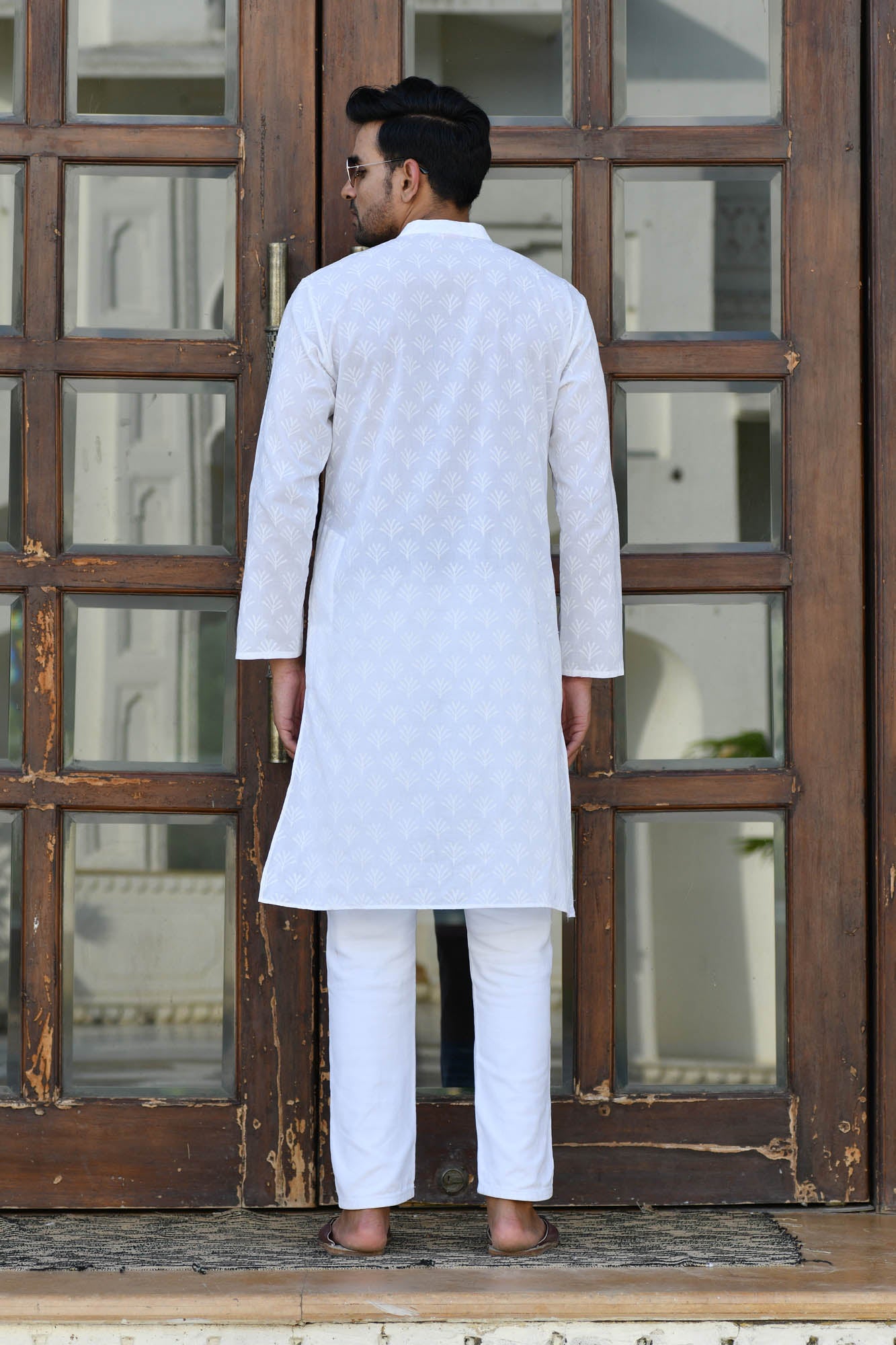 Kurta Long Mens White on White
