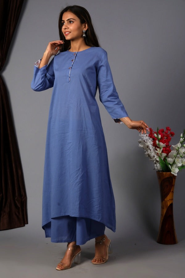 Blue Uneven Kurta Set S/2