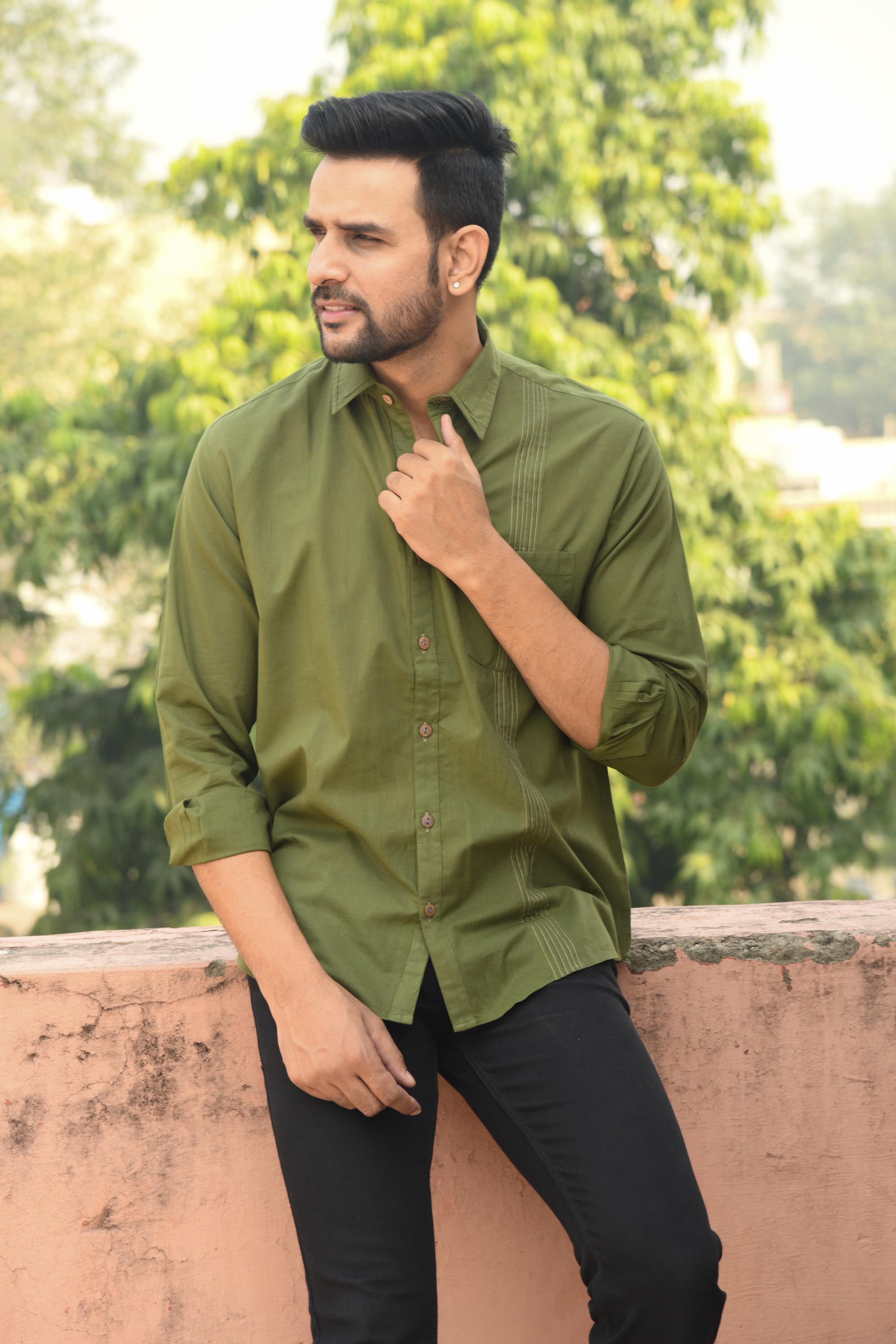 Shirt Full Sleeve Mens Olive Green