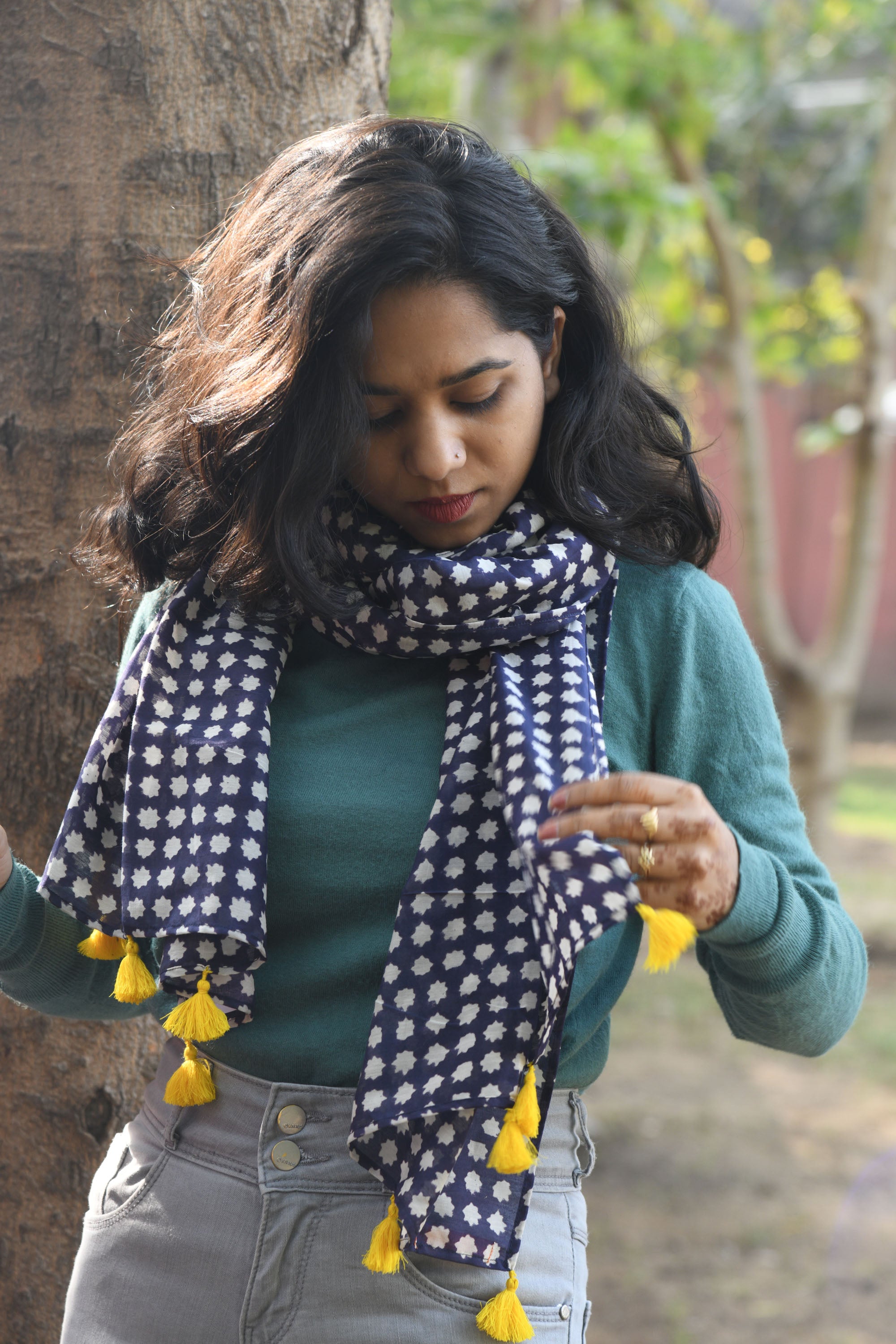 Women Scarf-Blue Star