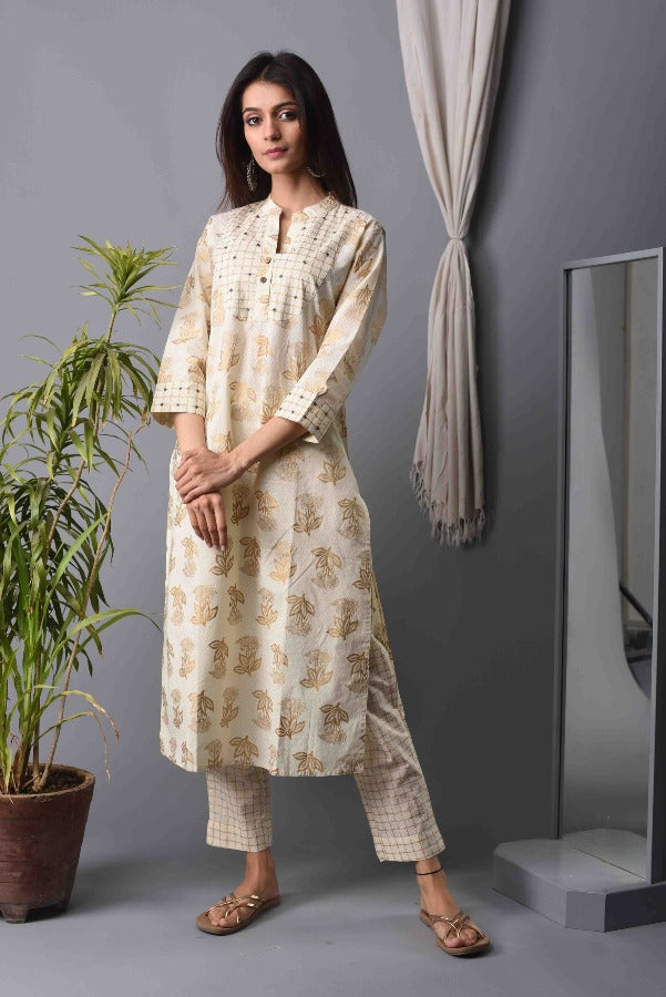Kurta Set Women Set of 2 Golden Motifs