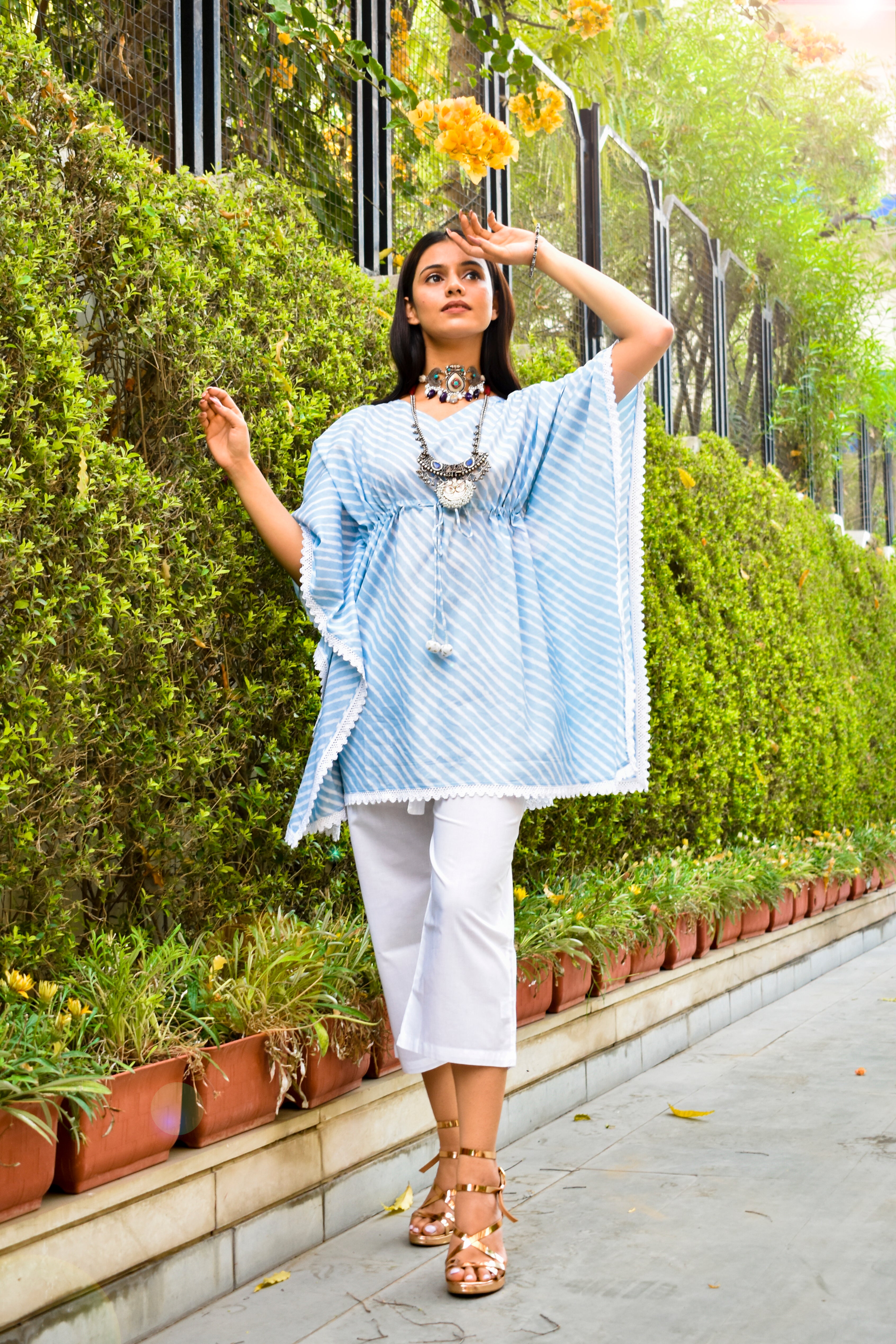 Kaftan Short Women Waves Icy Blue