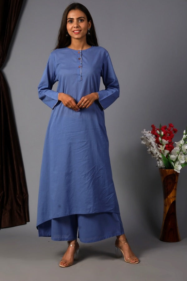 Blue Uneven Kurta Set S/2