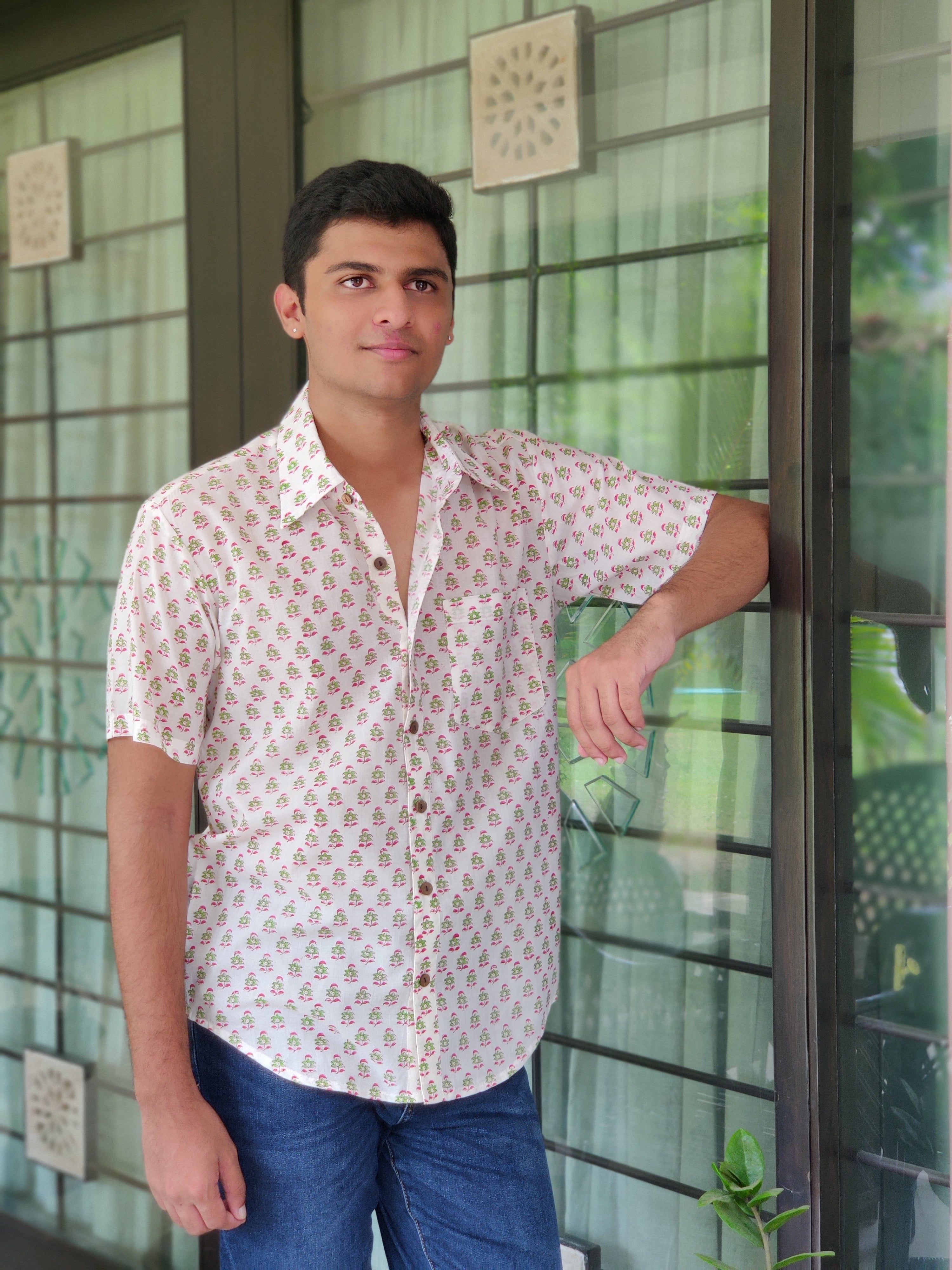 Men Pink Booti Half Sleeve Shirt