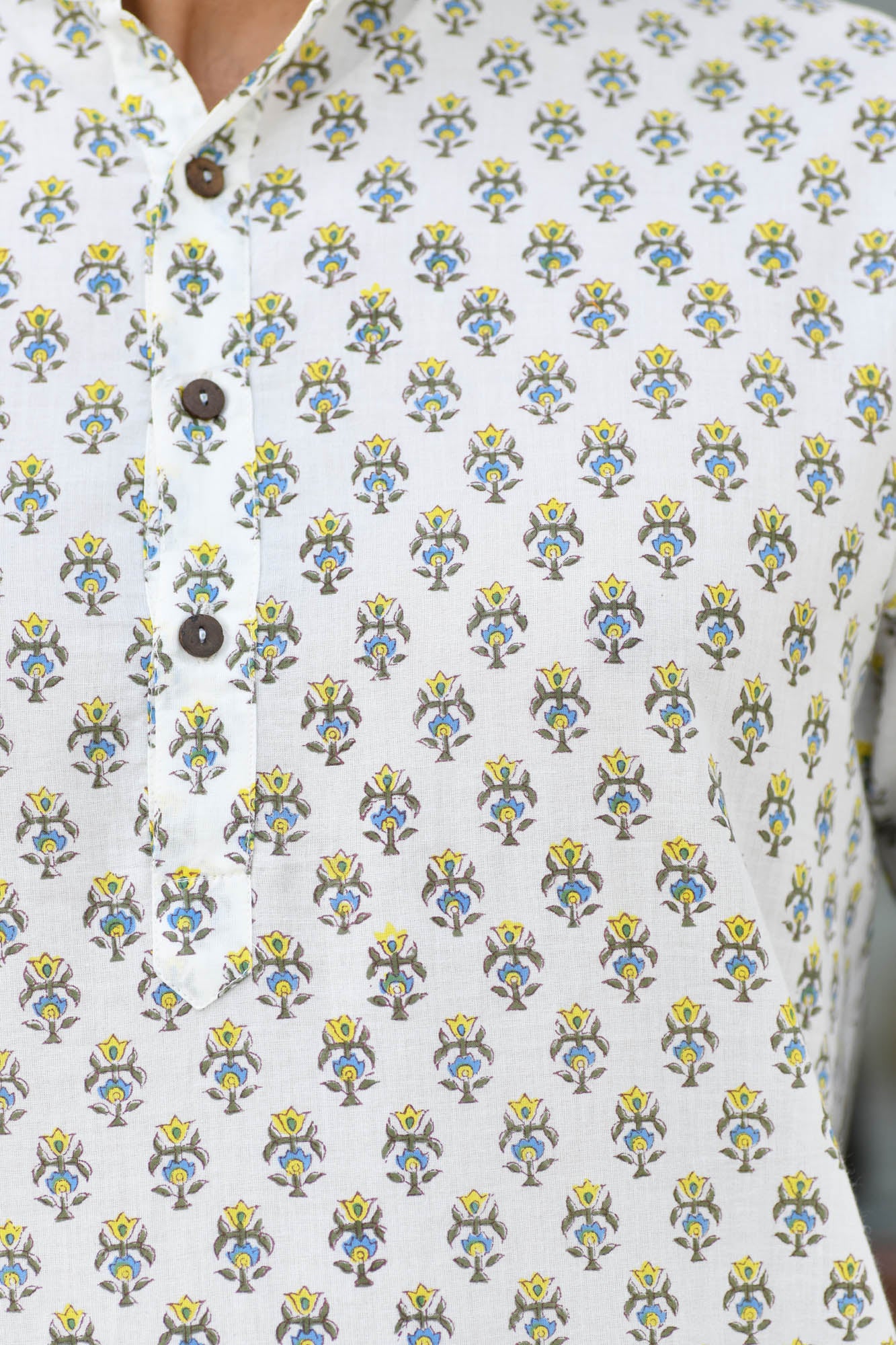 Kurta Long Mens Block Motifs Mustard