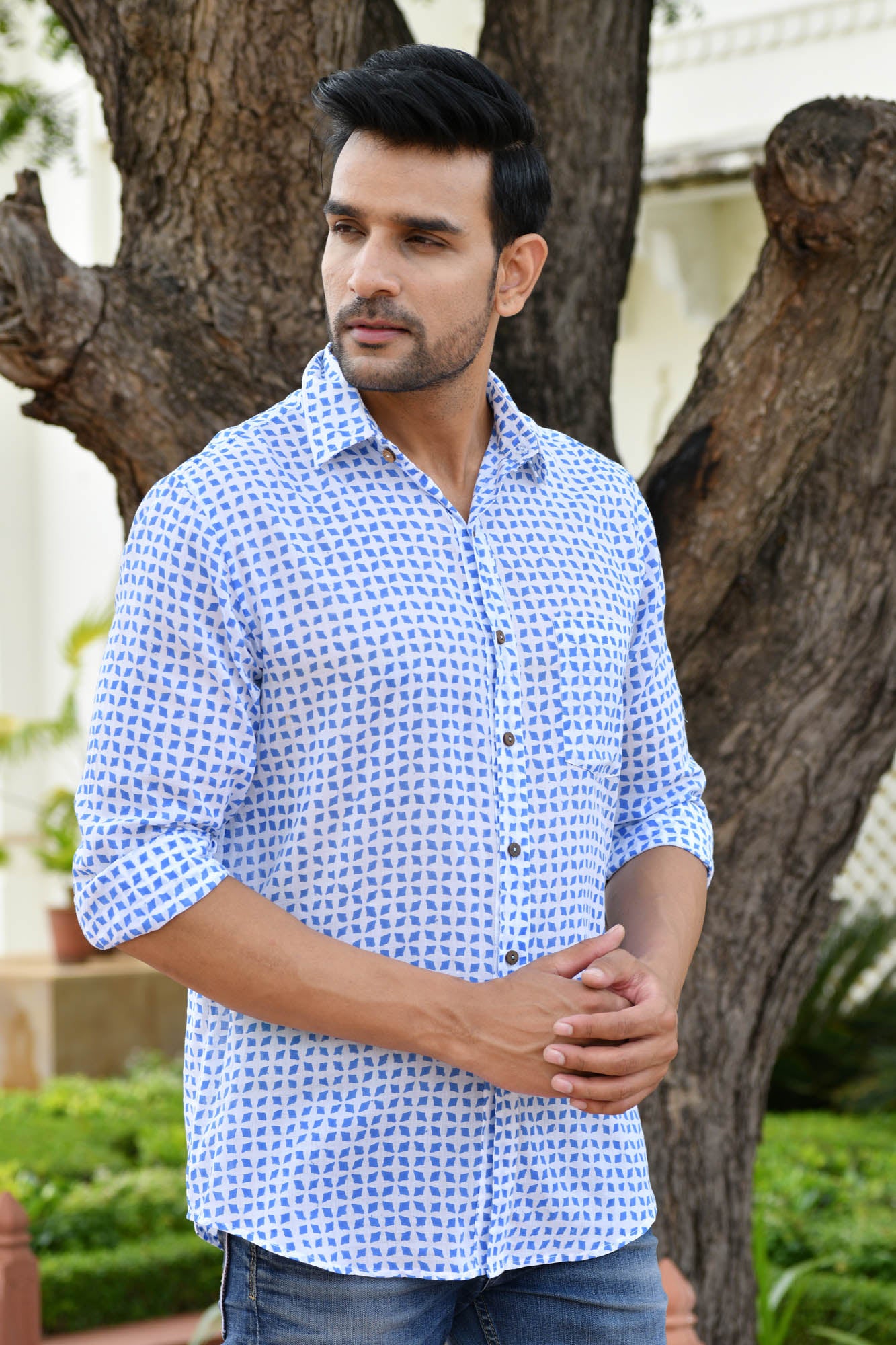 Shirt Full Sleeve Mens Harlequin Blue