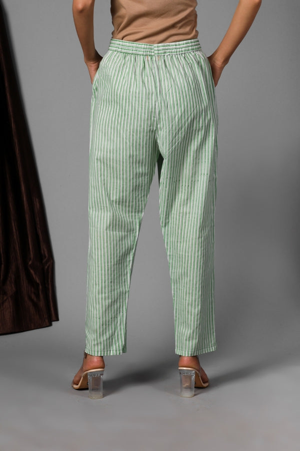Pant Women Green Stripes