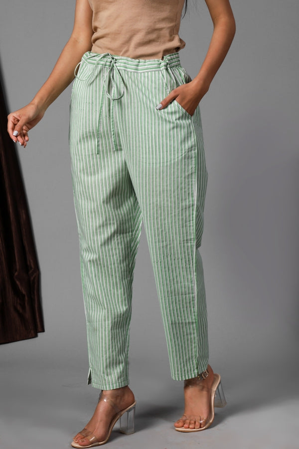 Pant Women Green Stripes