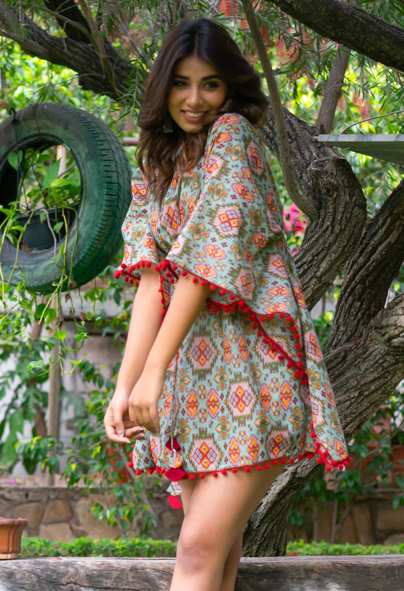 Kaftan Short Women Persian Green Ikat