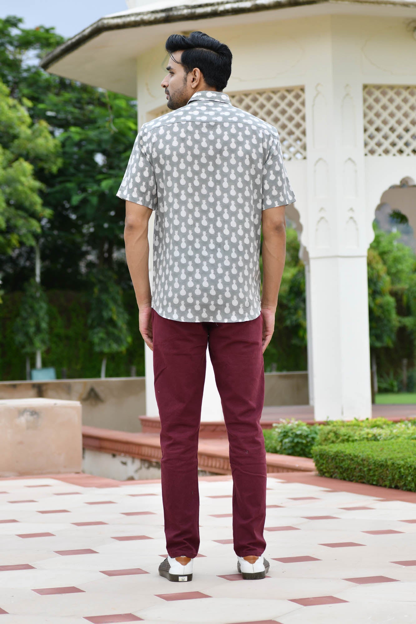 Shirt Half Sleeve Mens Pineapple Grey