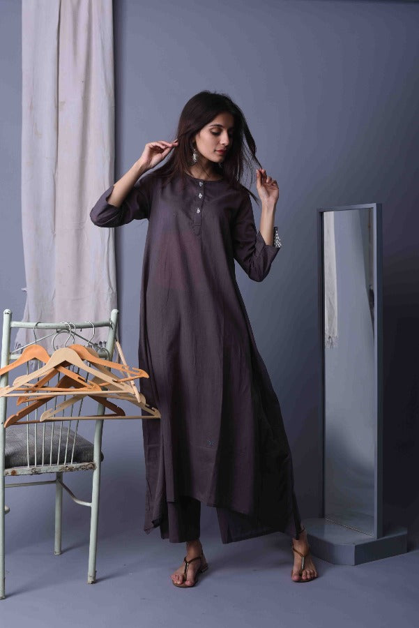 Kurta Set Women Set of 2 Solid Grey