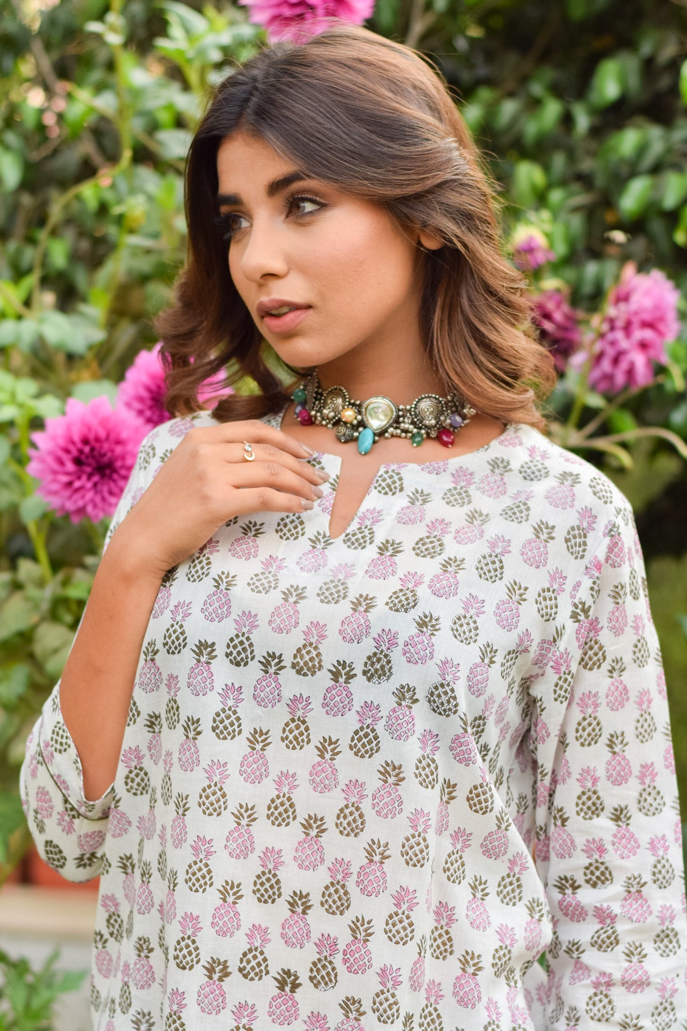 PJ Set Women Set of 2 Crepe Pineapple