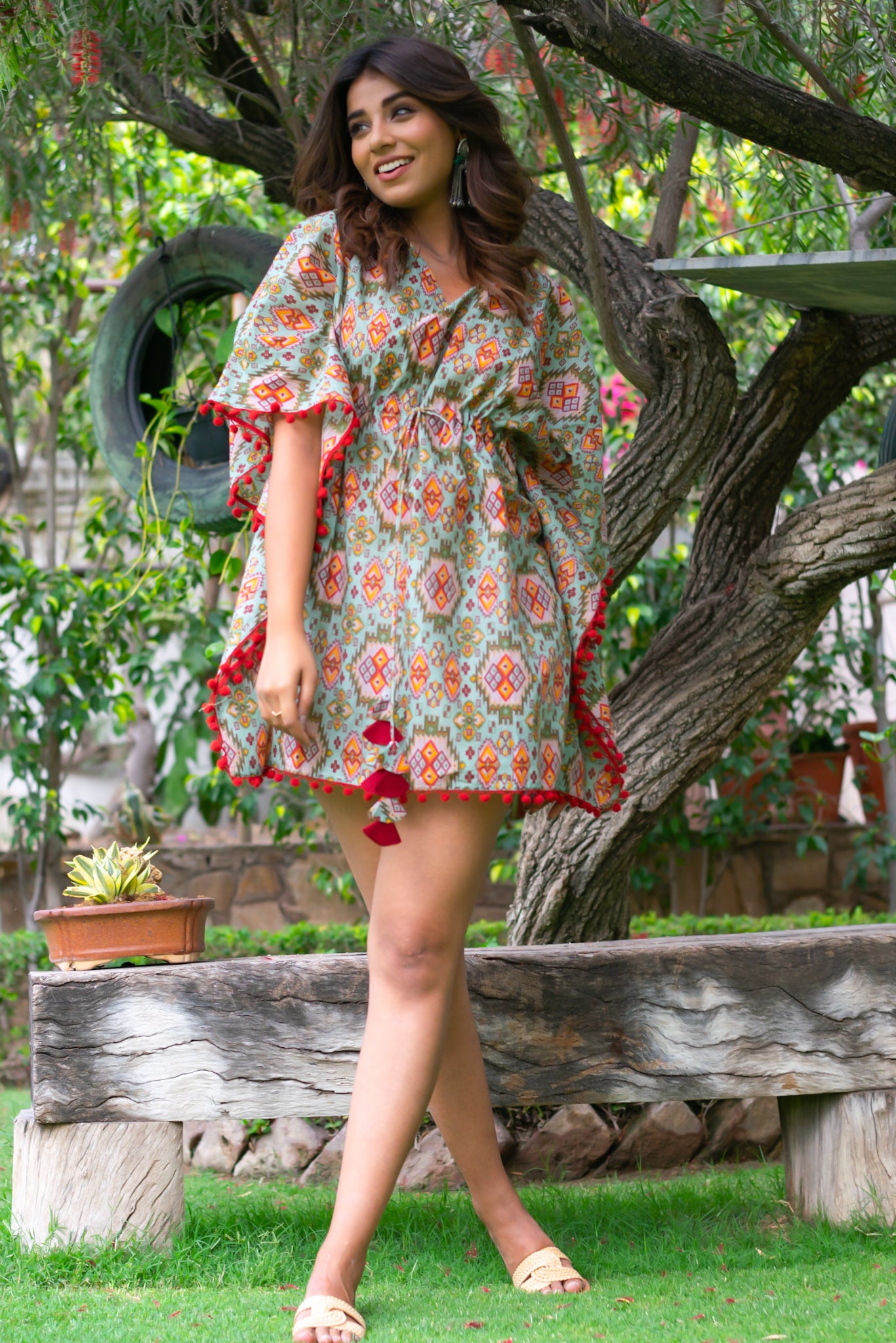 Kaftan Short Women Persian Green Ikat