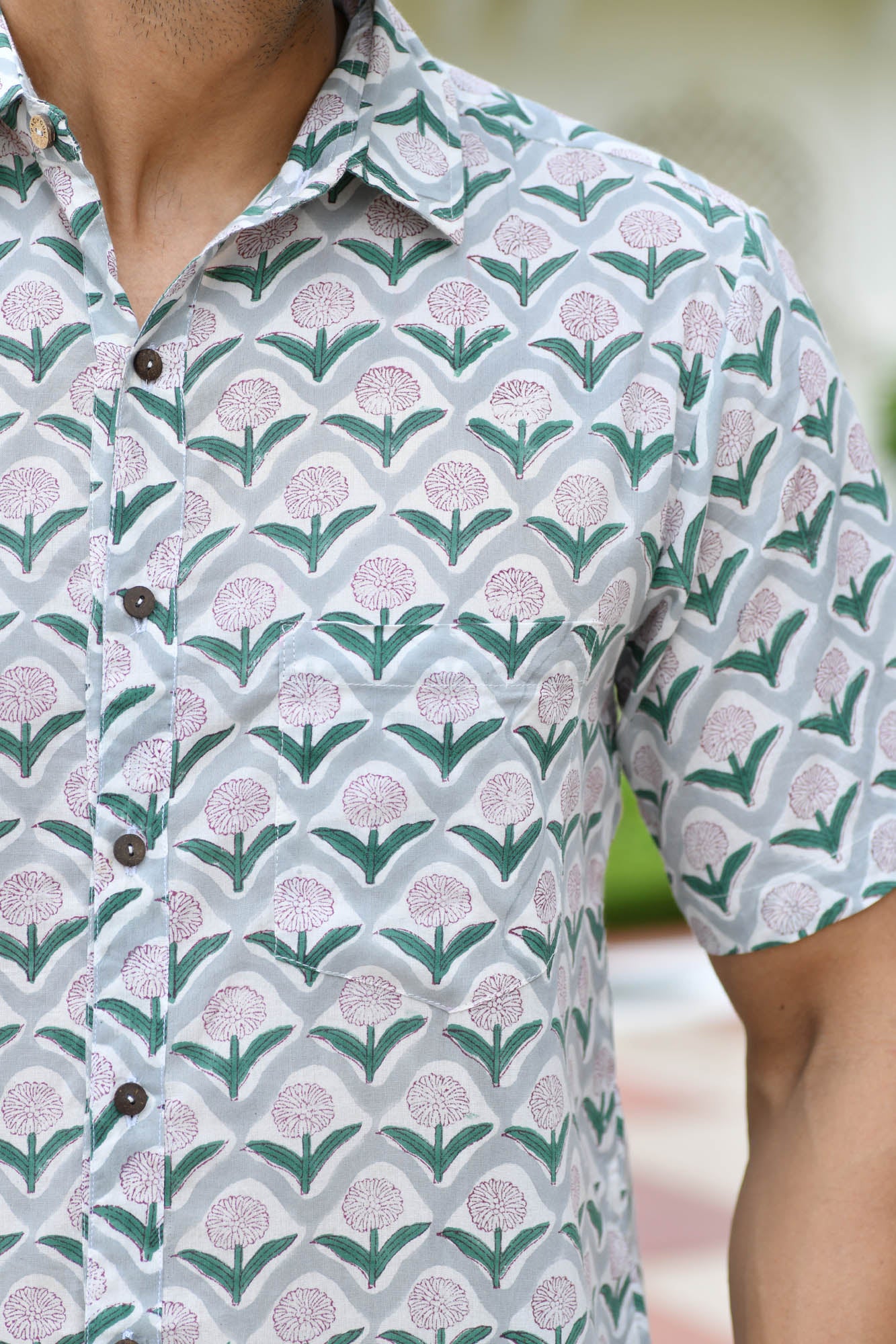 Shirt Half Sleeve Mens Leafage Green