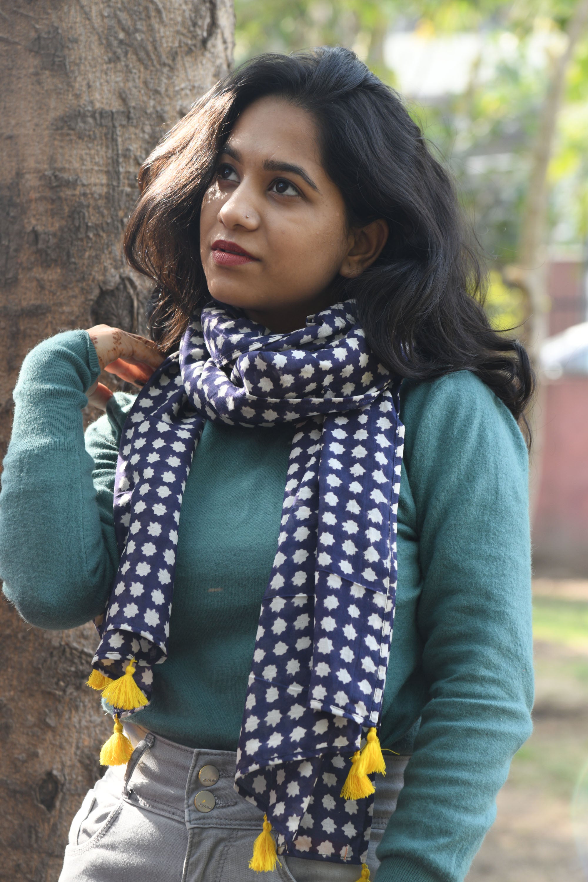 Women Scarf-Blue Star