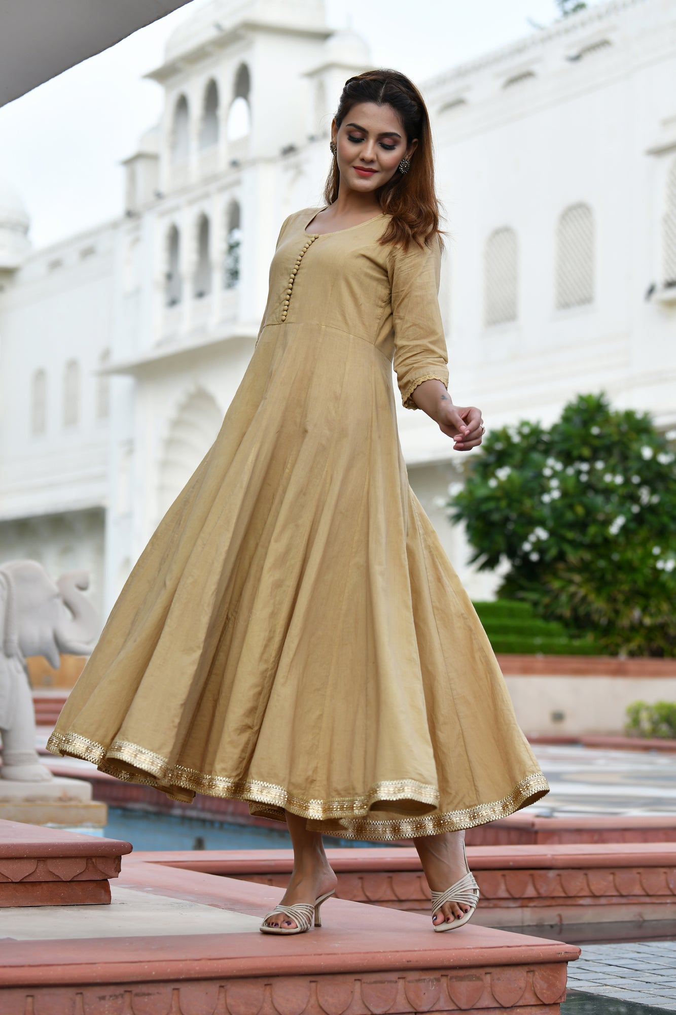Kurta Long Women Kalidar Golden