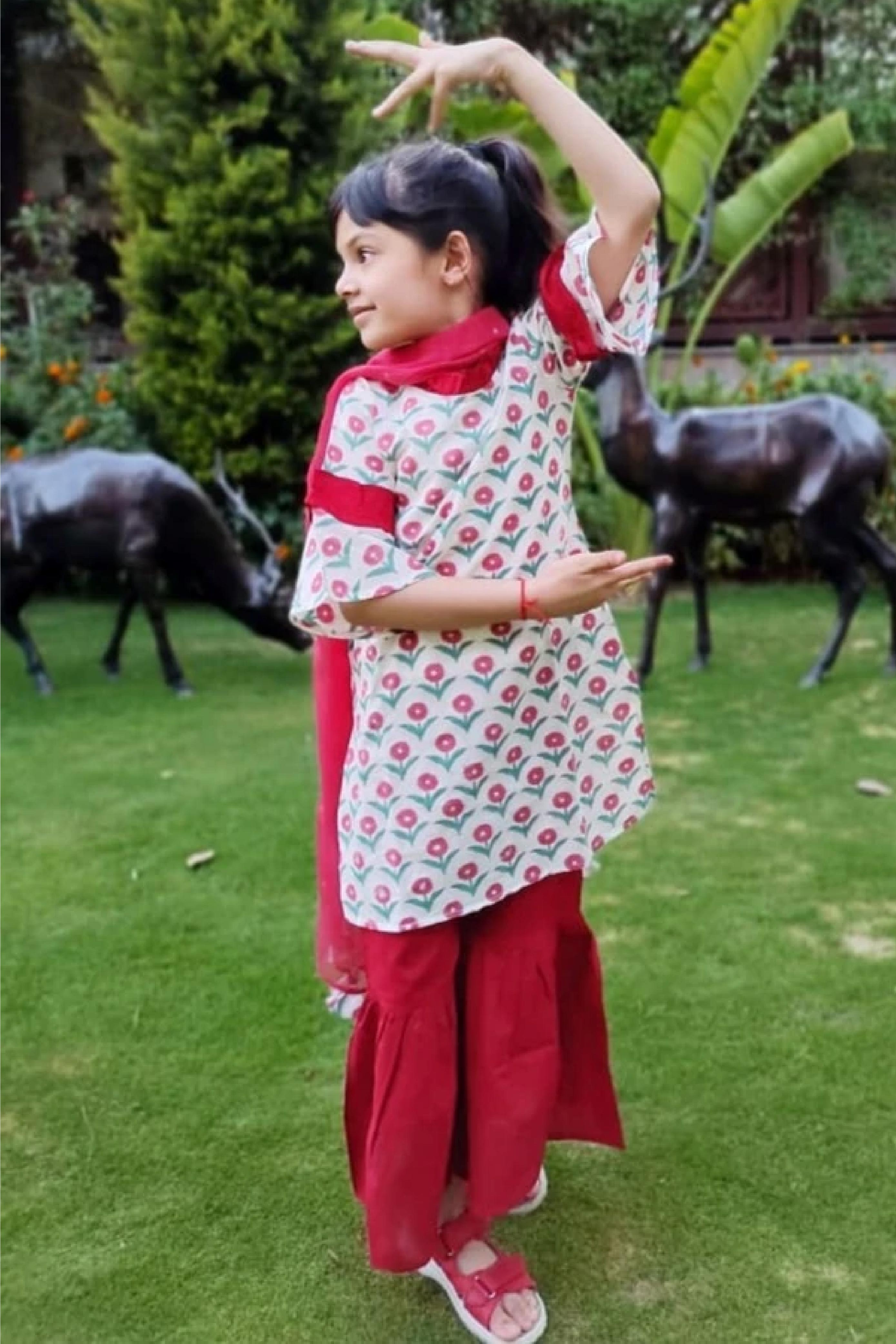 Girls Crimson Motifs Suit Set