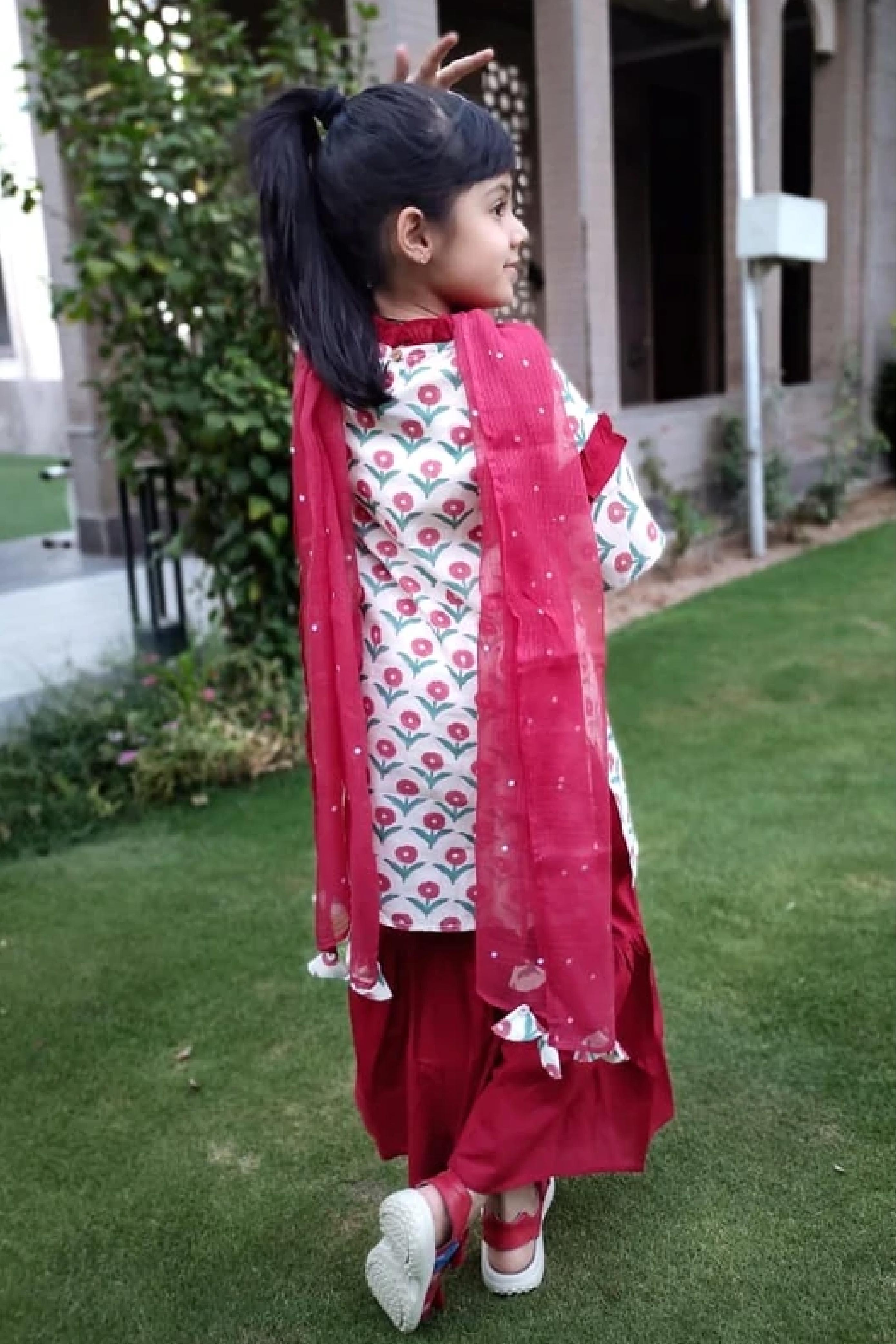 Girls Crimson Motifs Suit Set