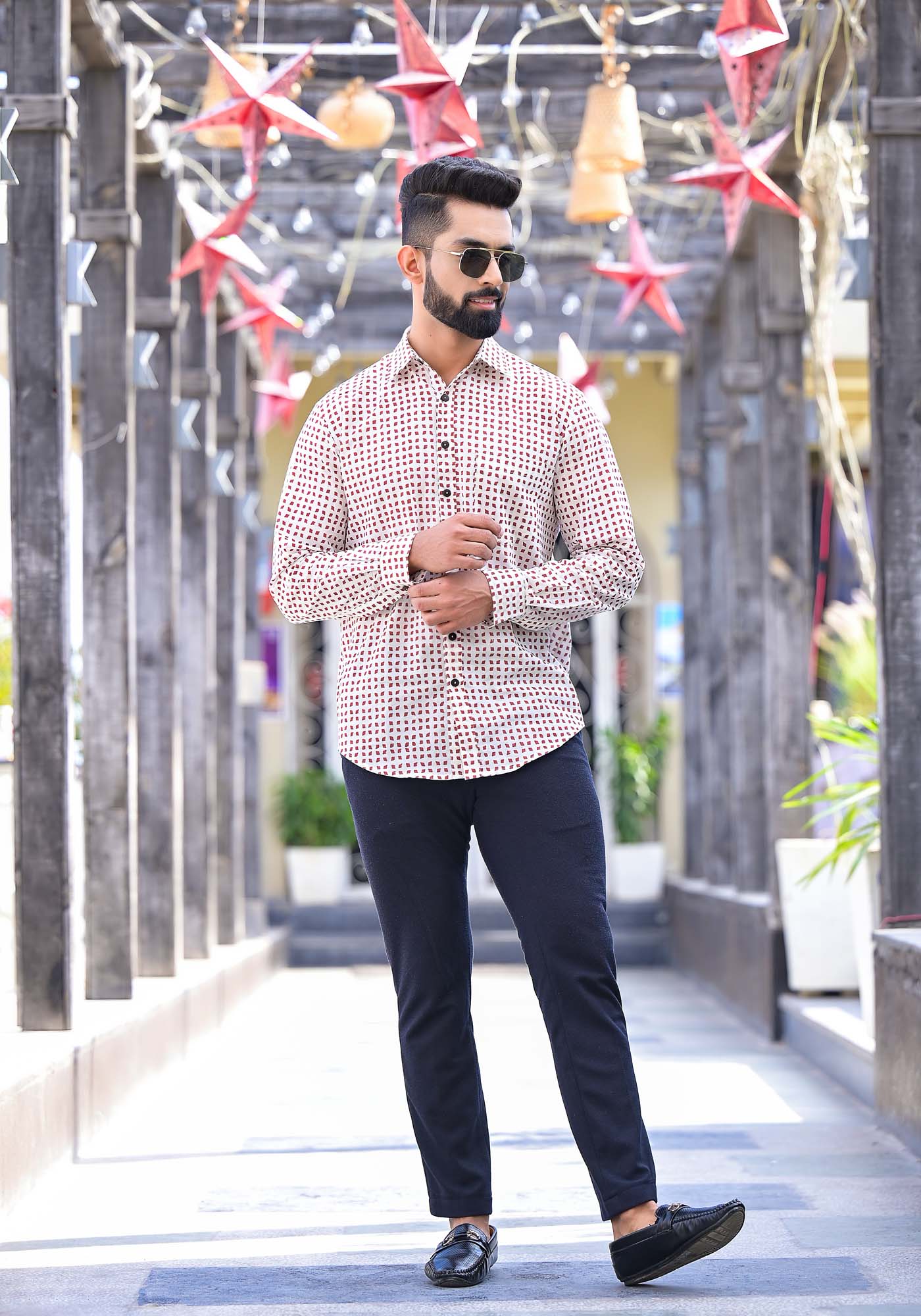 Shirt Full Sleeve Mens Harlequin Rust