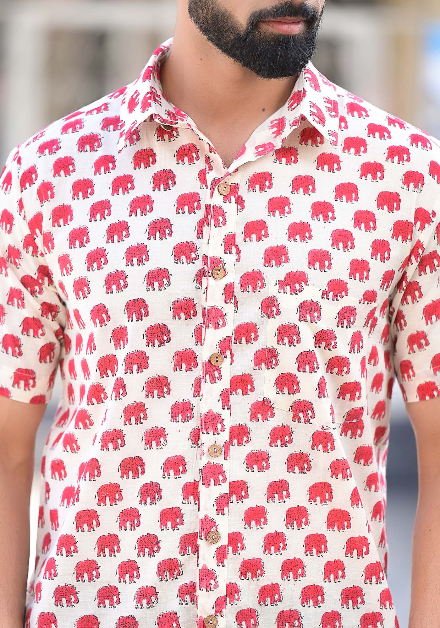 Shirt Half Sleeve Mens Elephant Red