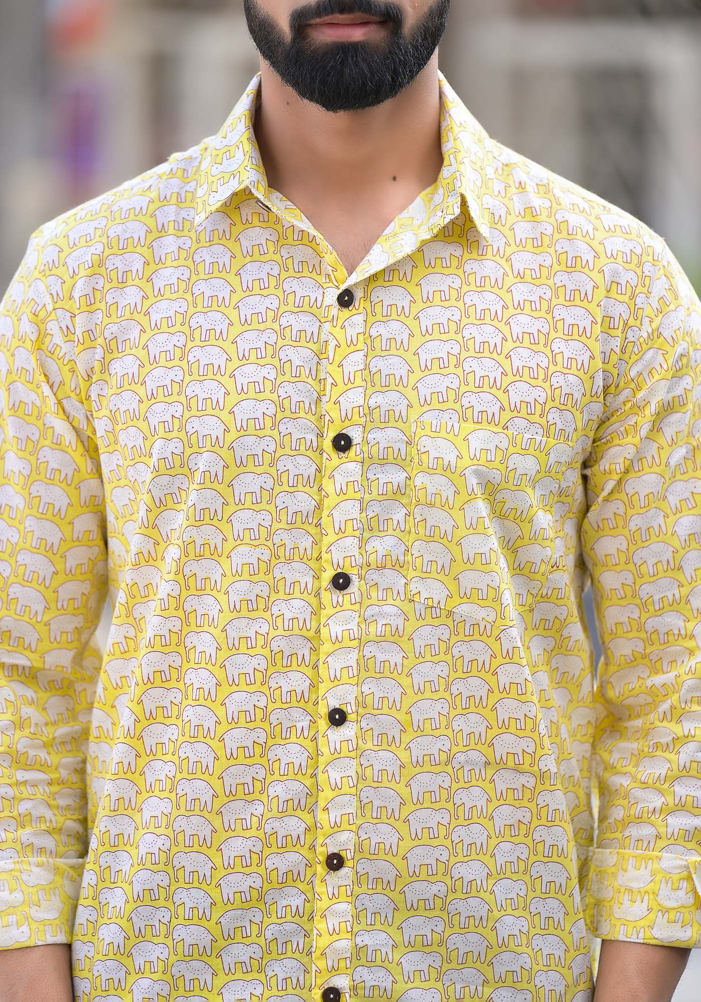 Shirt Full Sleeve Mens Elephant Yellow