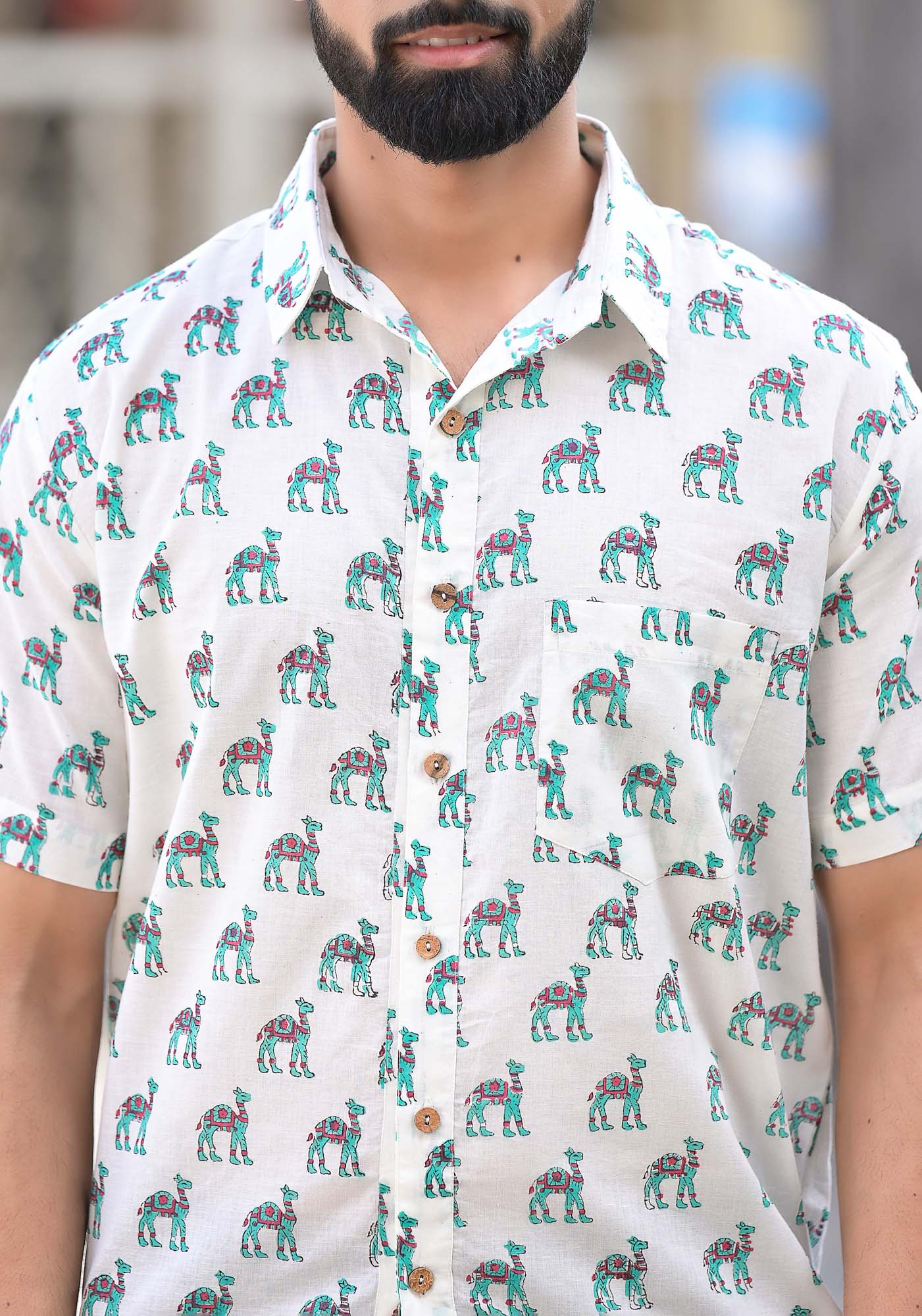 Shirt Half Sleeve Mens Camel Green