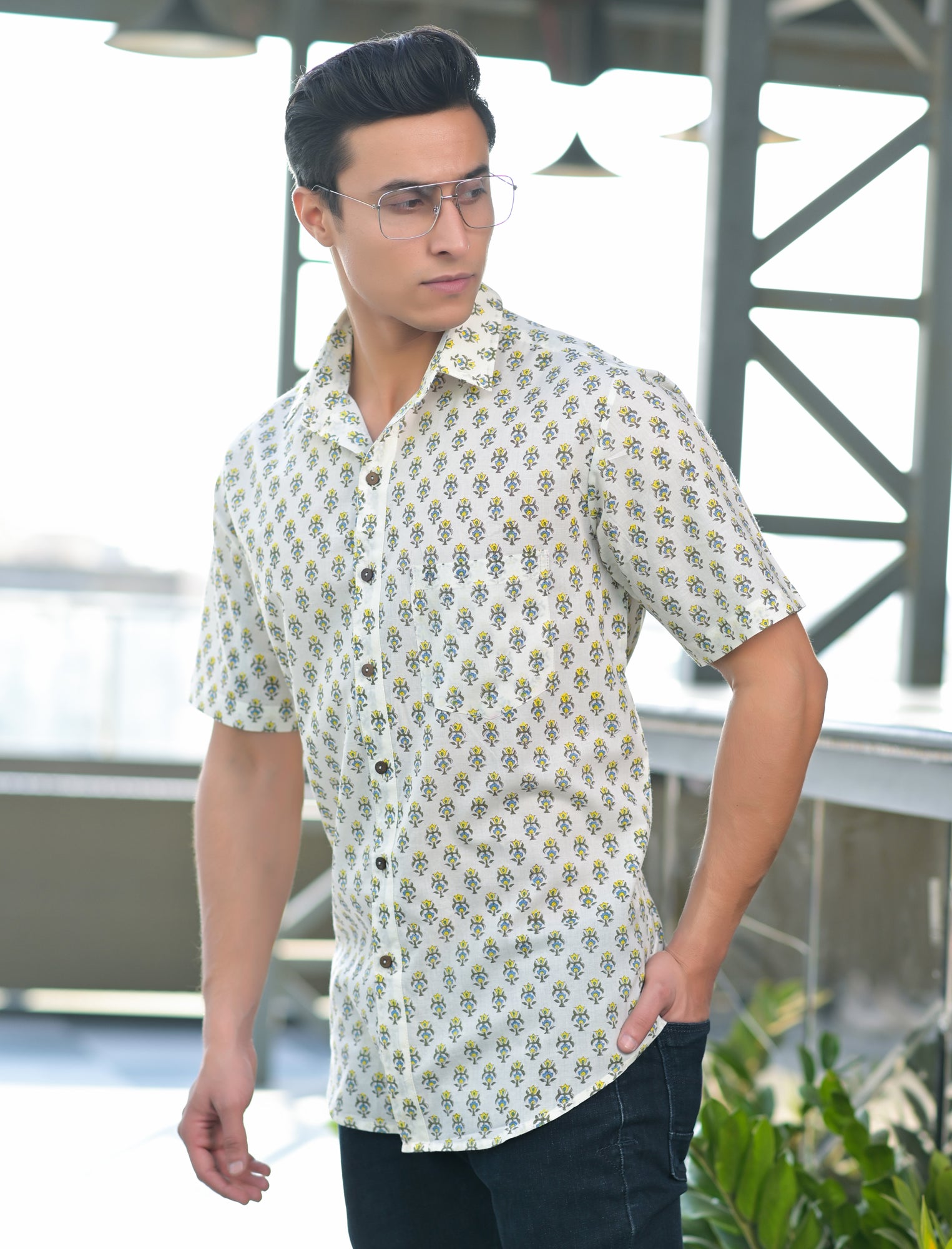 Men Green/Yellow Block Booti - Full Sleeve Shirt