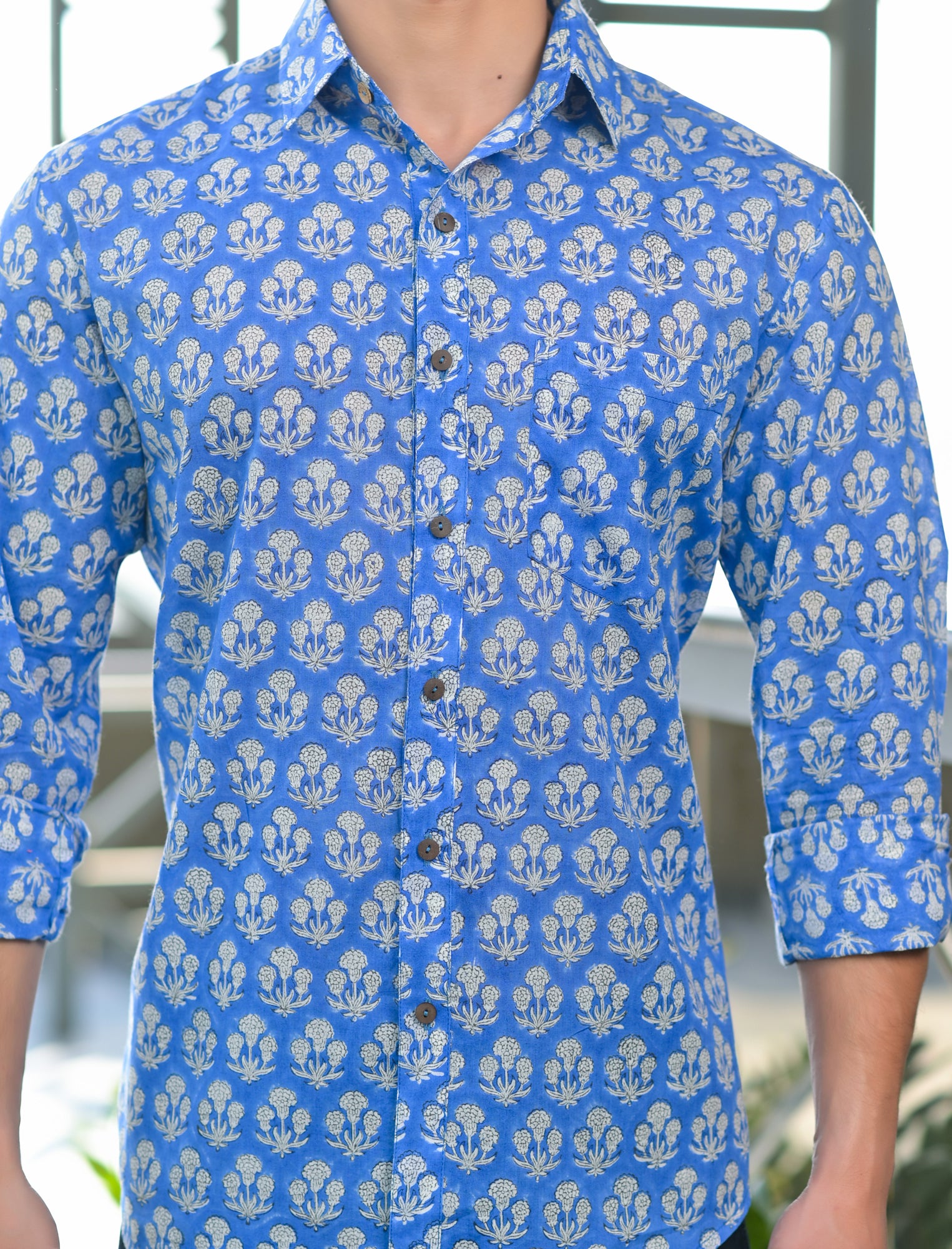 Men Blue Block Boota - Full Sleeve Shirt