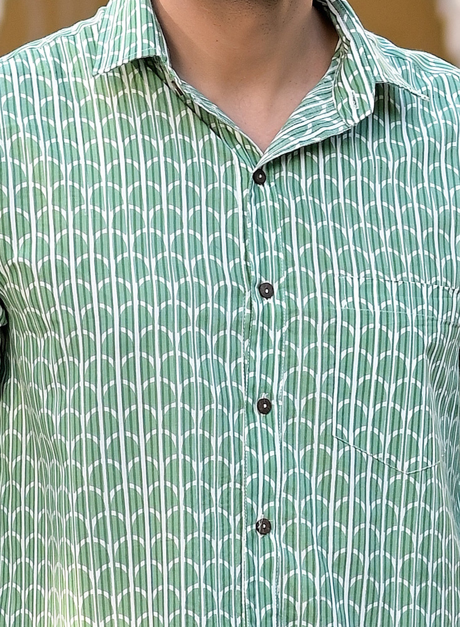 Shirt Full Sleeve Mens Scallop Stripes Green